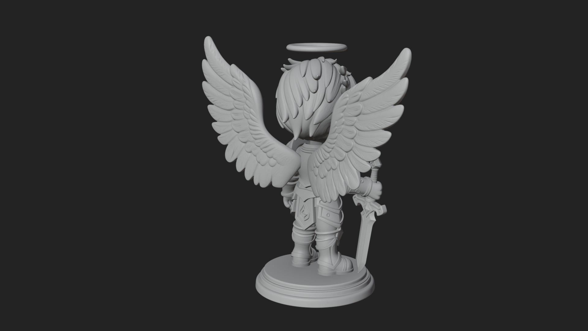 Chibi Angel Knight With Sword Statue Design 1 3D Print Model 3D Model