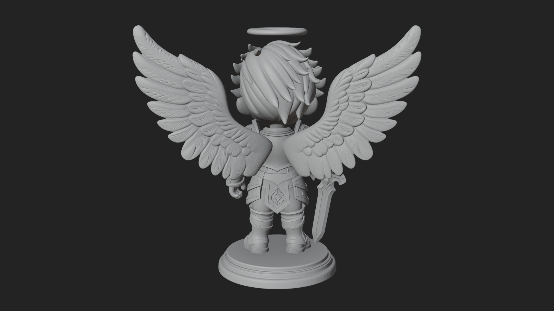 Chibi Angel Knight With Sword Statue Design 1 3D Print Model 3D Model