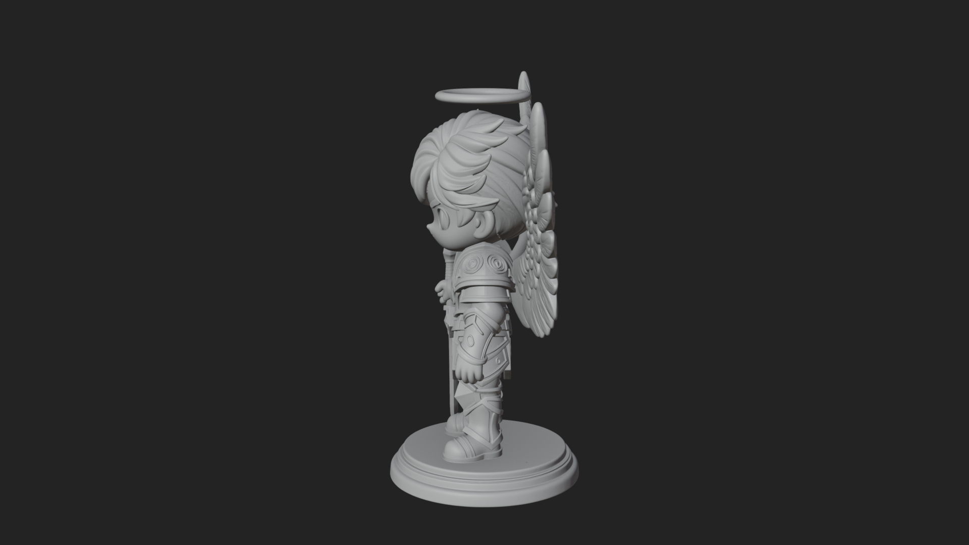 Chibi Angel Knight With Sword Statue Design 1 3D Print Model 3D Model