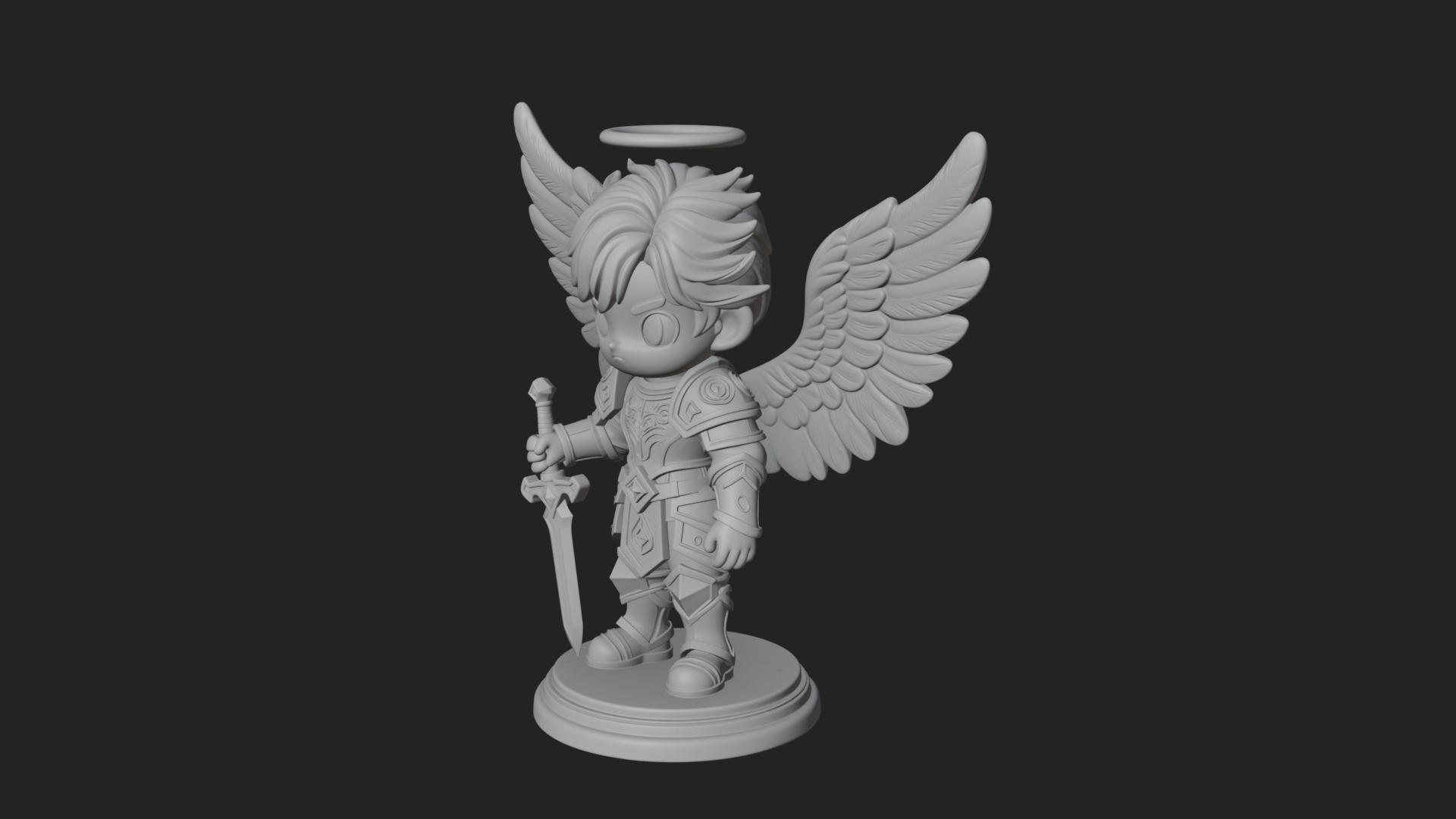 Chibi Angel Knight With Sword Statue Design 1 3D Print Model 3D Model