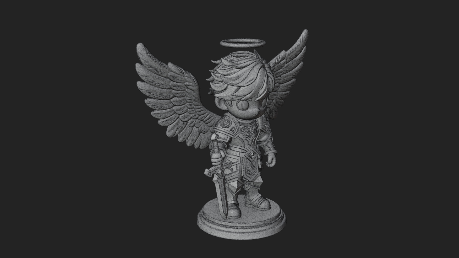 Chibi Angel Knight With Sword Statue Design 1 3D Print Model 3D Model