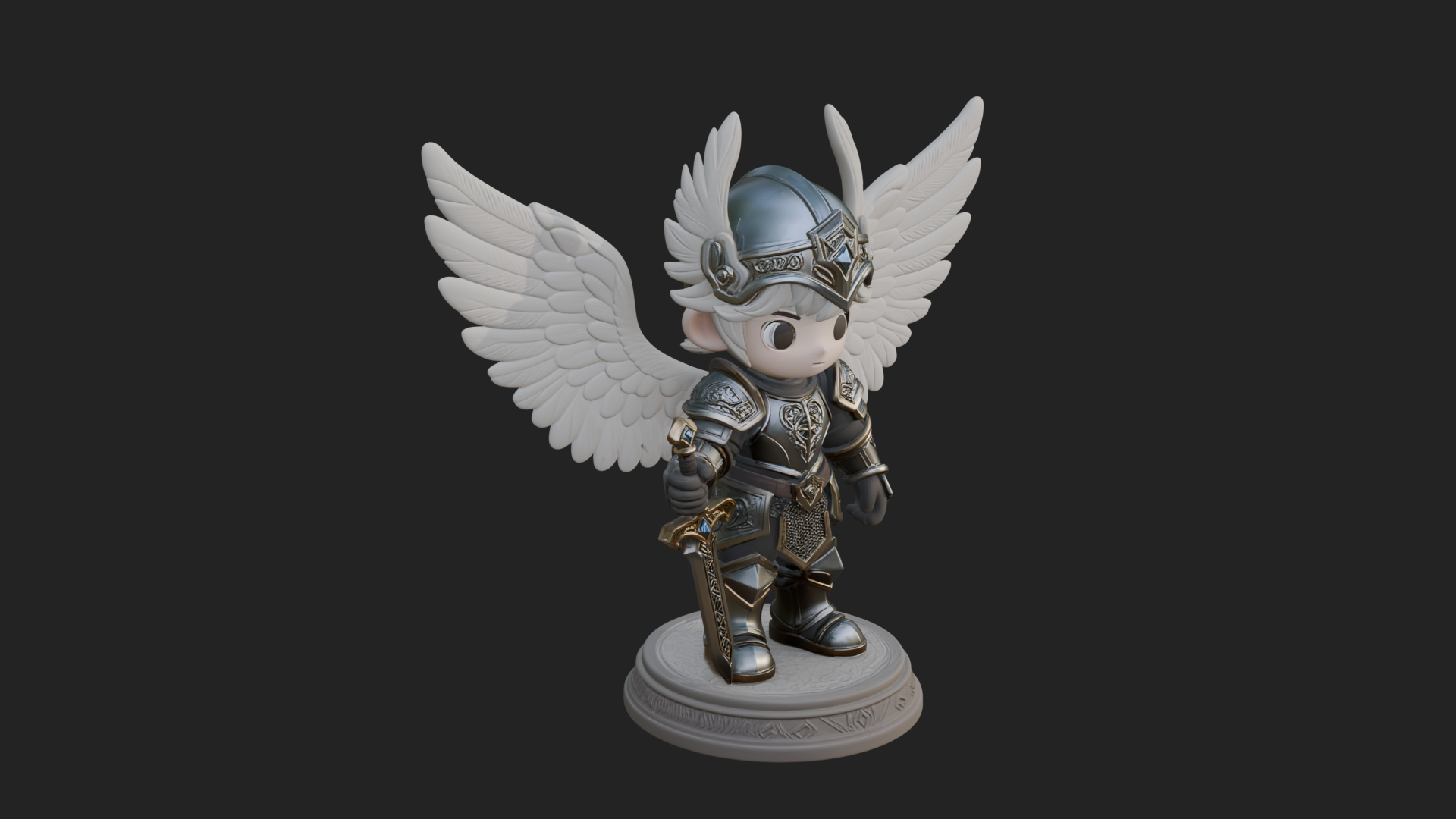 Chibi Angel Knight With Sword Statue Design 2 3D Print Model 3D Model