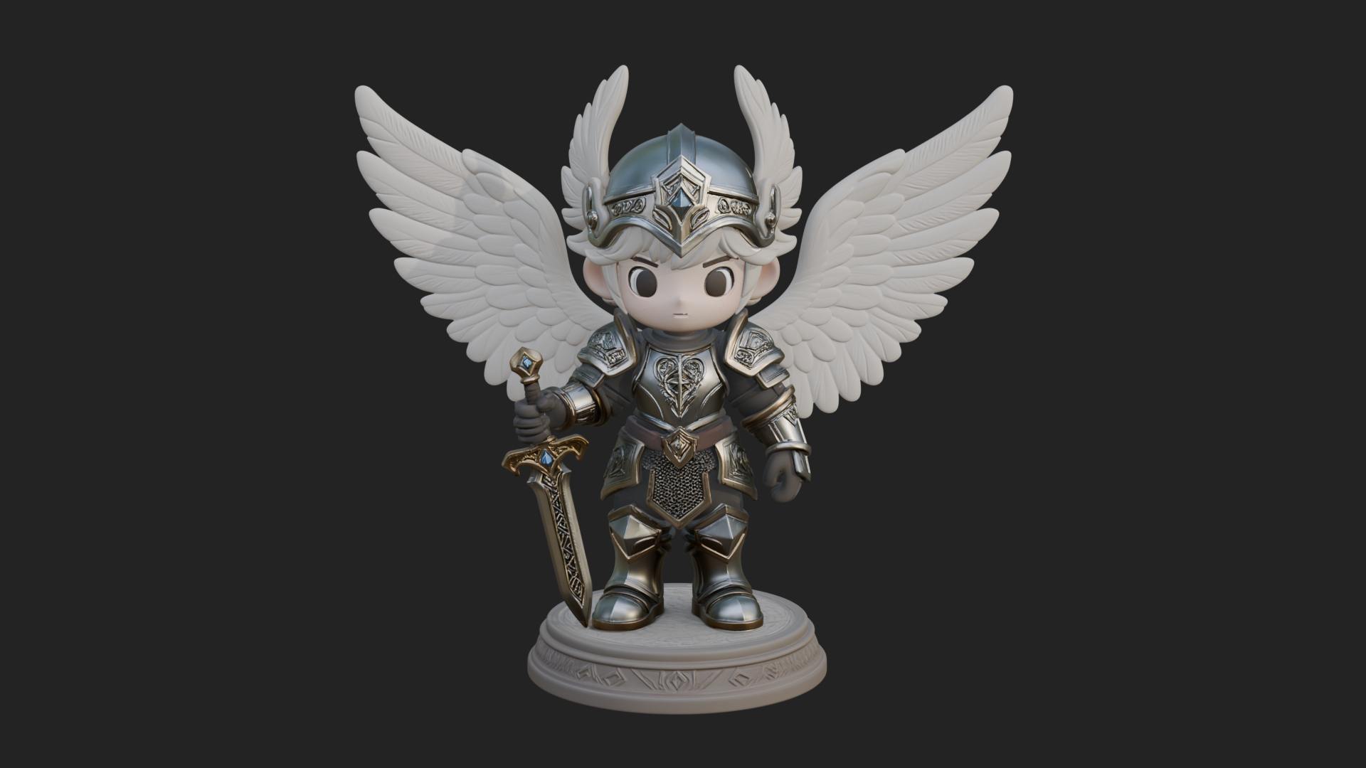 Chibi Angel Knight With Sword Statue Design 2 3D Print Model 3D Model