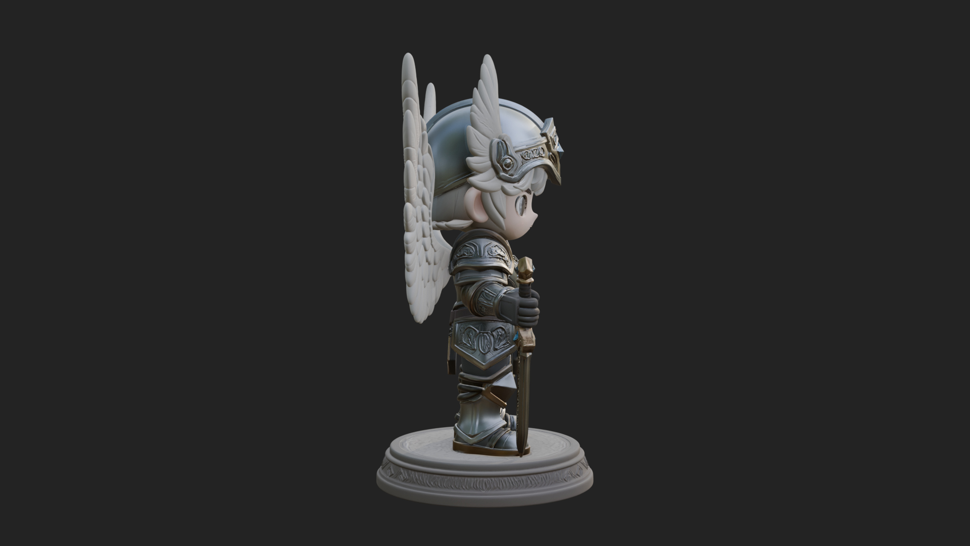 Chibi Angel Knight With Sword Statue Design 2 3D Print Model 3D Model