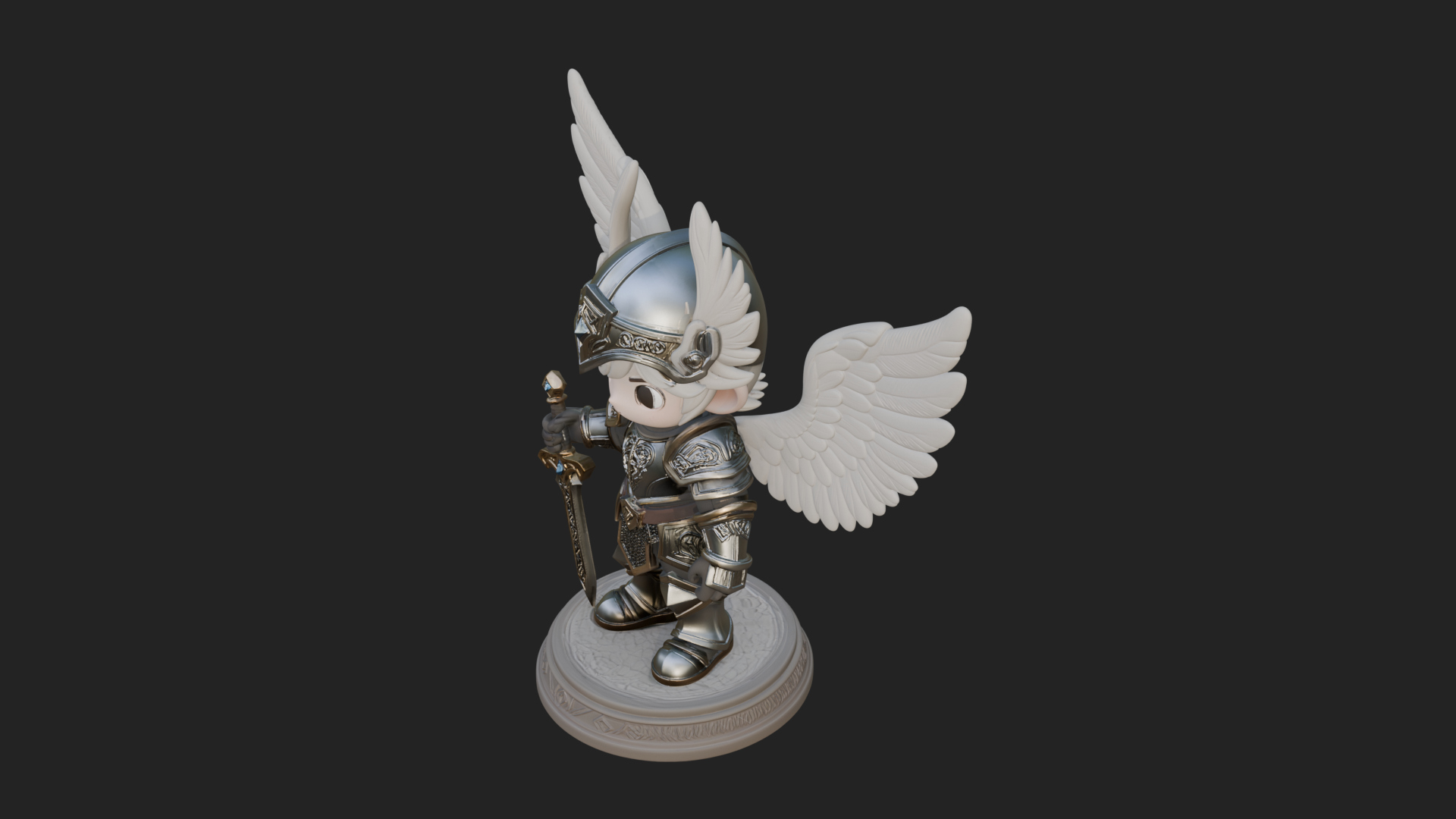 Chibi Angel Knight With Sword Statue Design 2 3D Print Model 3D Model