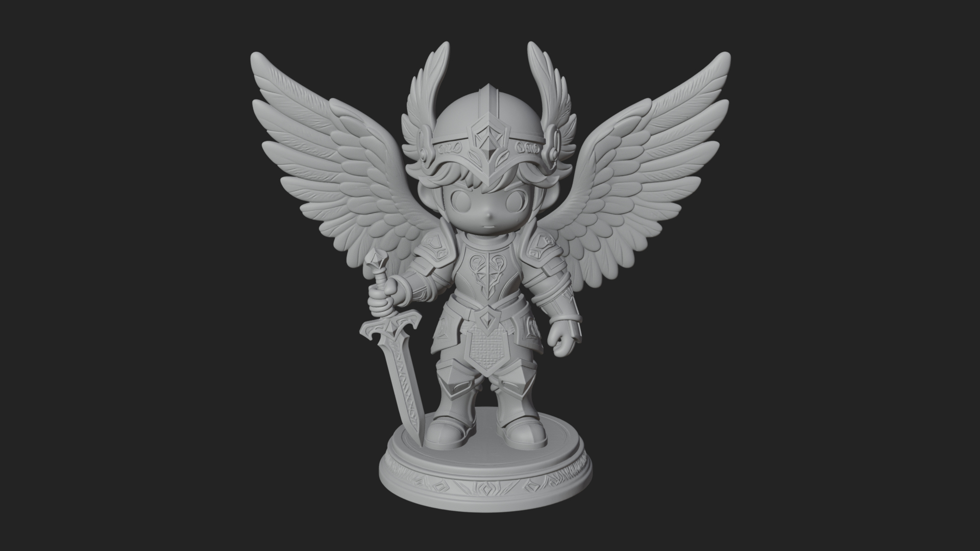 Chibi Angel Knight With Sword Statue Design 2 3D Print Model 3D Model