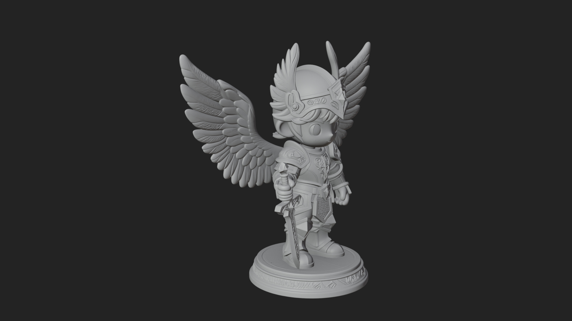 Chibi Angel Knight With Sword Statue Design 2 3D Print Model 3D Model