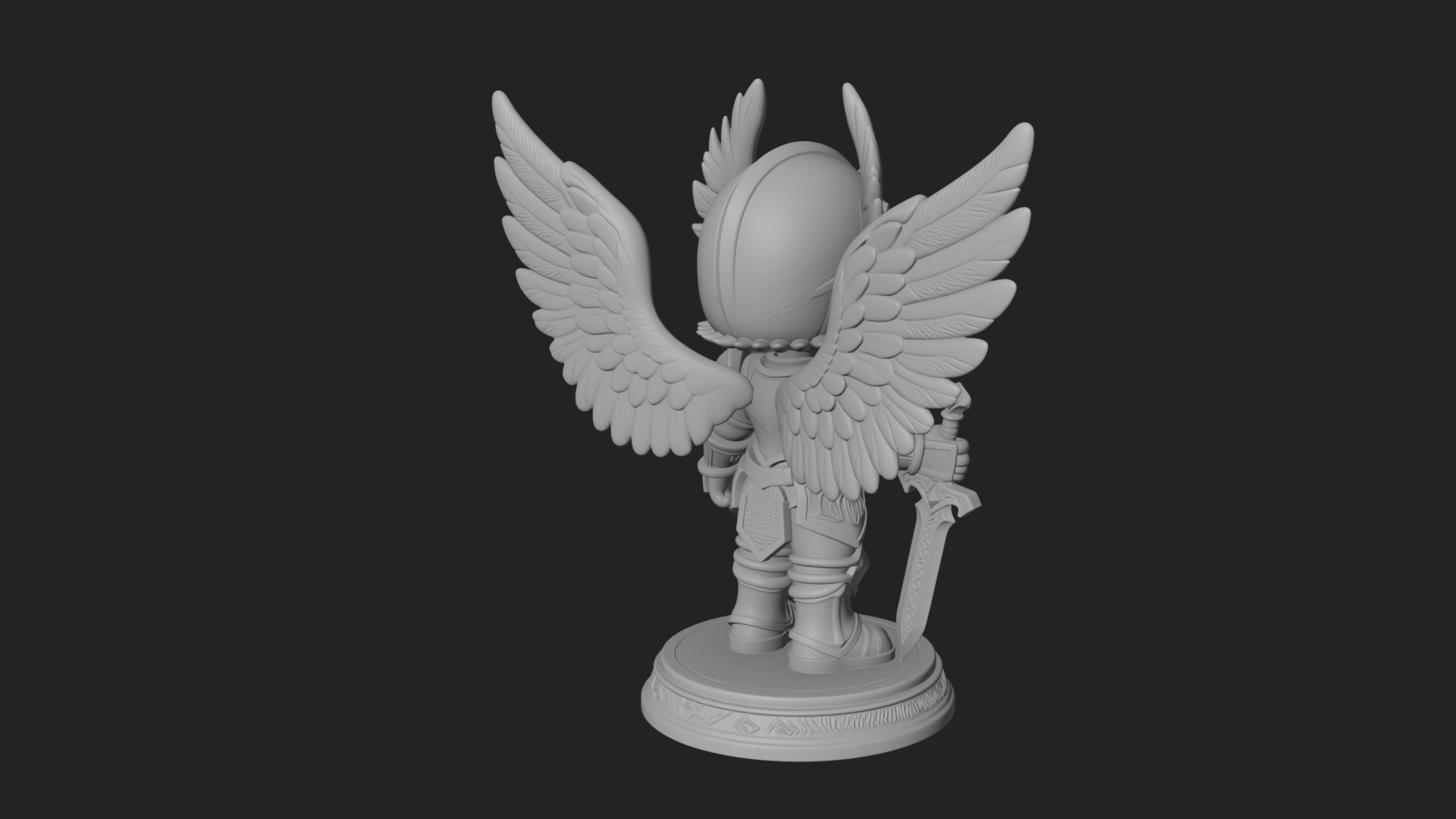 Chibi Angel Knight With Sword Statue Design 2 3D Print Model 3D Model