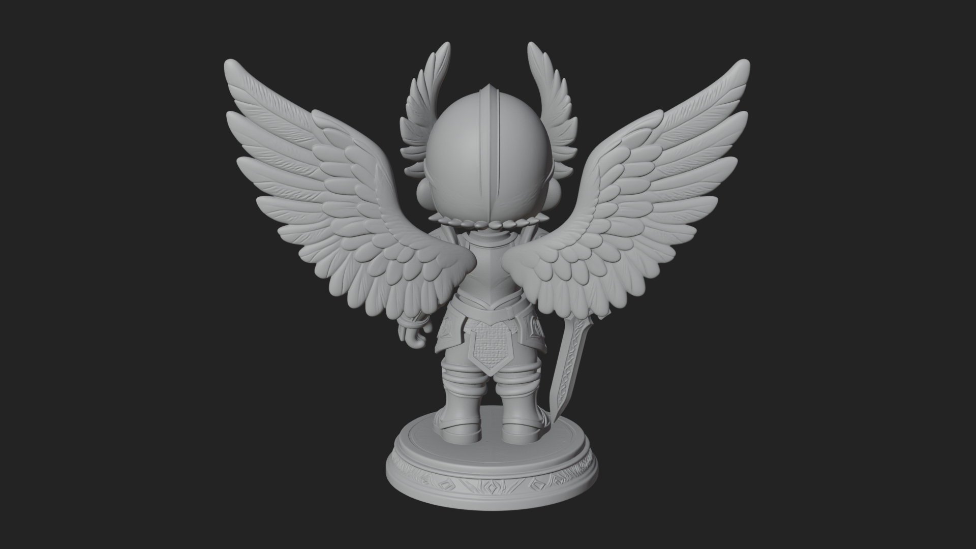 Chibi Angel Knight With Sword Statue Design 2 3D Print Model 3D Model