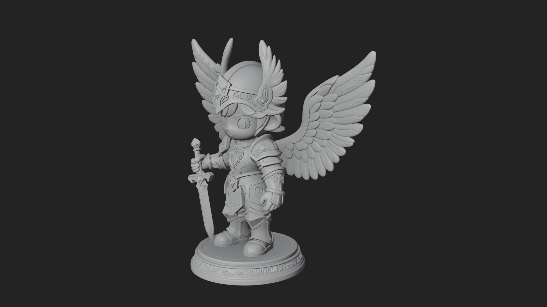 Chibi Angel Knight With Sword Statue Design 2 3D Print Model 3D Model