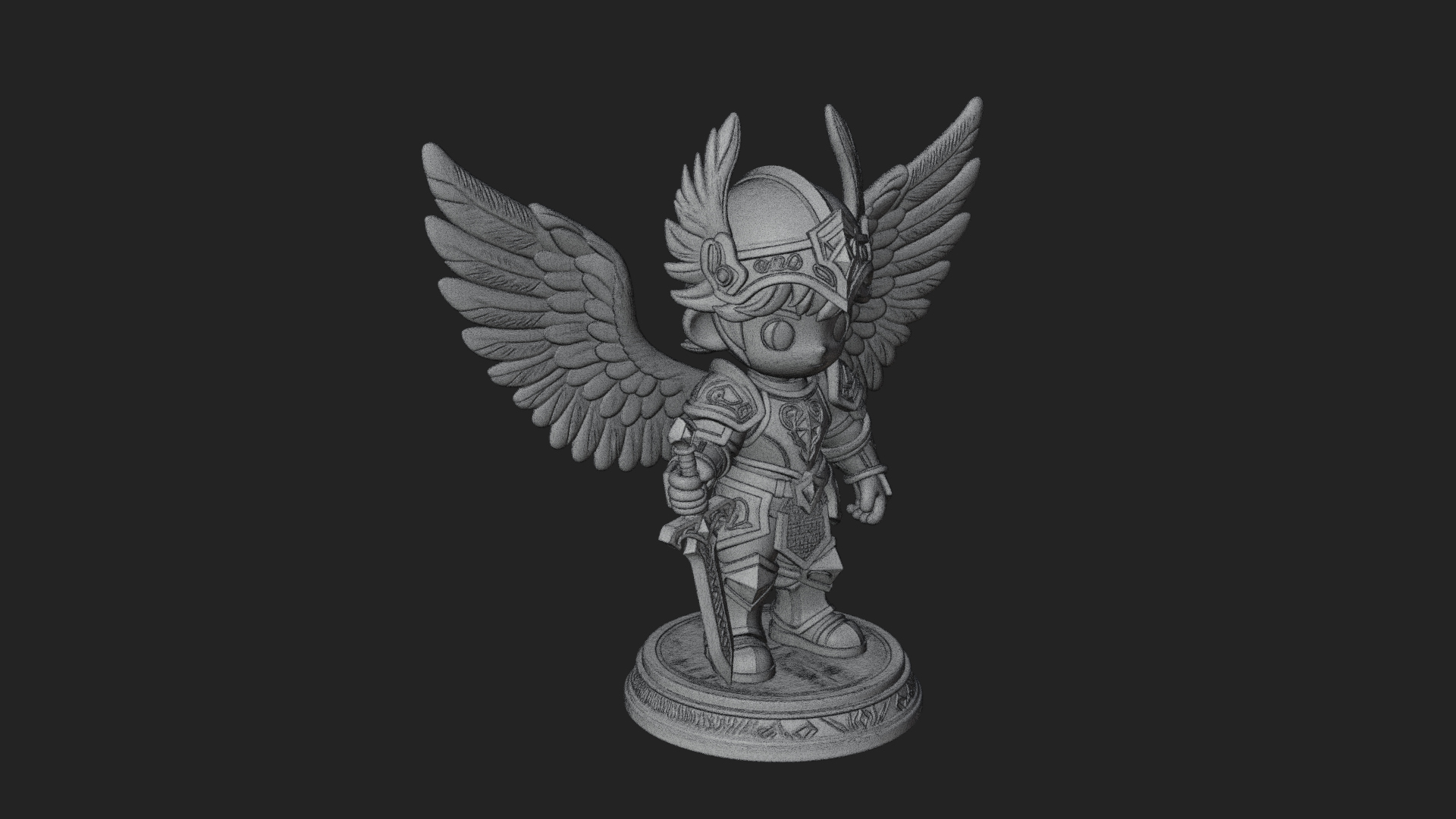 Chibi Angel Knight With Sword Statue Design 2 3D Print Model 3D Model