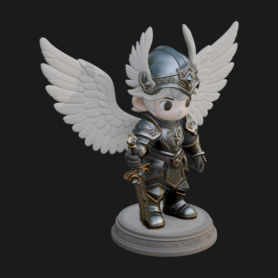 Chibi Angel Knight With Sword Statue Design 2 3D Print Model
