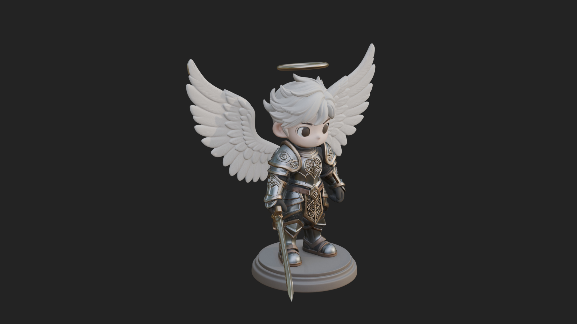 Chibi Angel Knight With Sword Statue Design 3 3D Print Model 3D Model