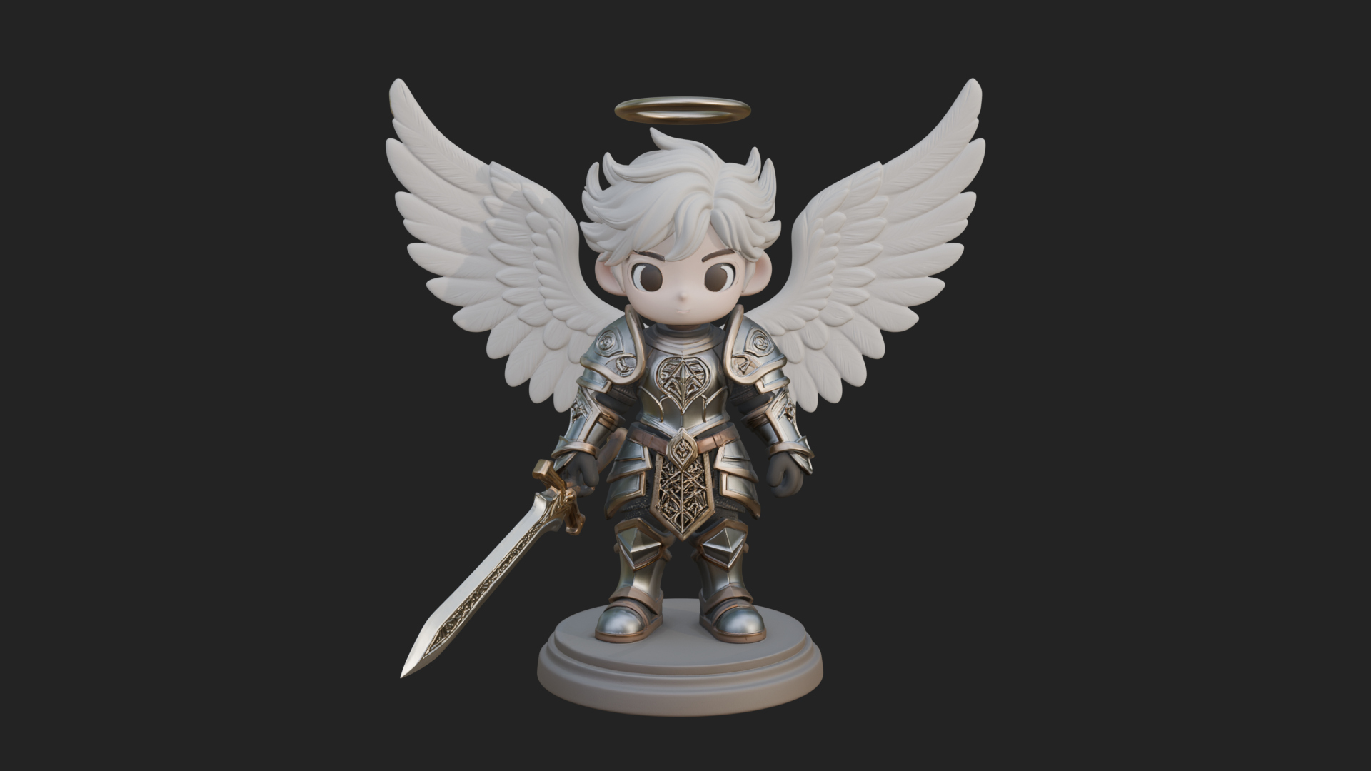 Chibi Angel Knight With Sword Statue Design 3 3D Print Model 3D Model