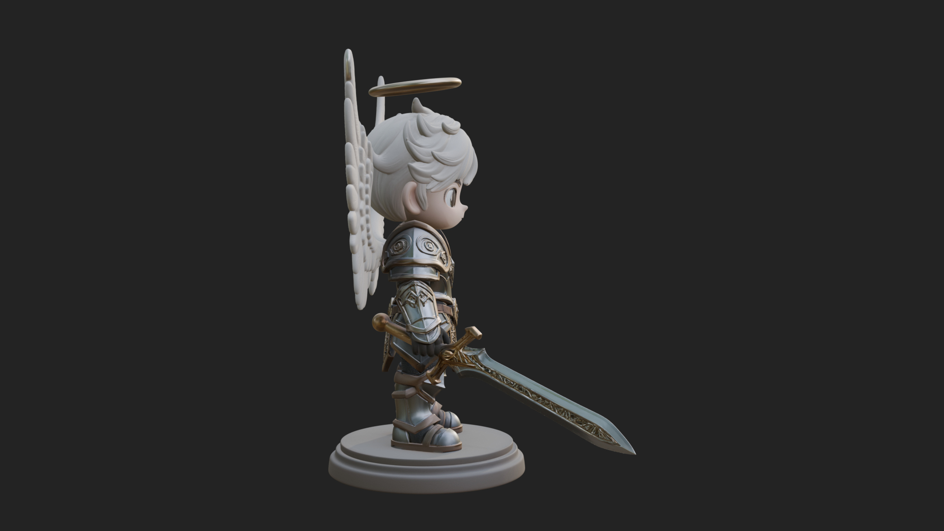 Chibi Angel Knight With Sword Statue Design 3 3D Print Model 3D Model
