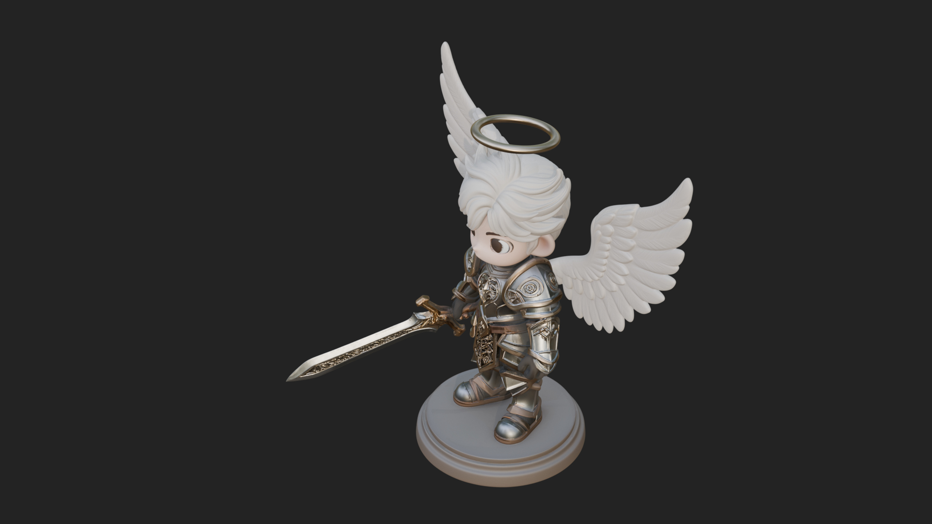Chibi Angel Knight With Sword Statue Design 3 3D Print Model 3D Model
