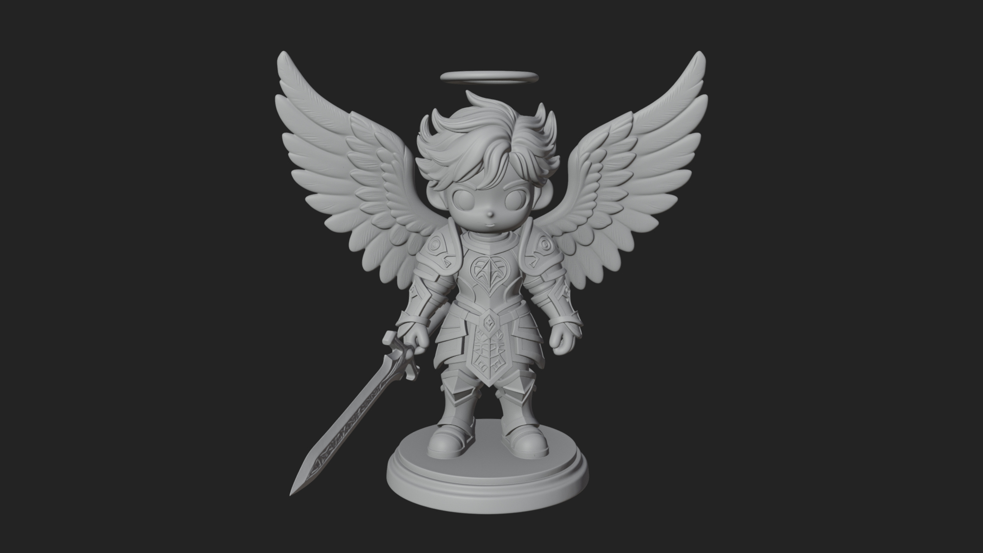 Chibi Angel Knight With Sword Statue Design 3 3D Print Model 3D Model