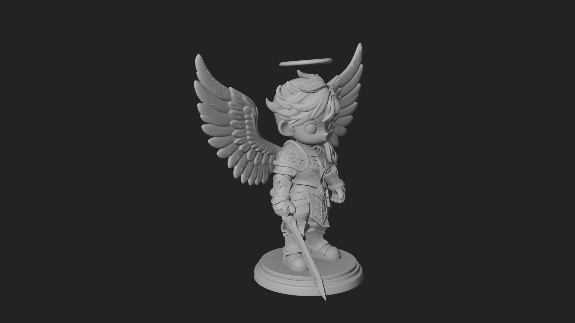 Chibi Angel Knight With Sword Statue Design 3 3D Print Model 3D Model