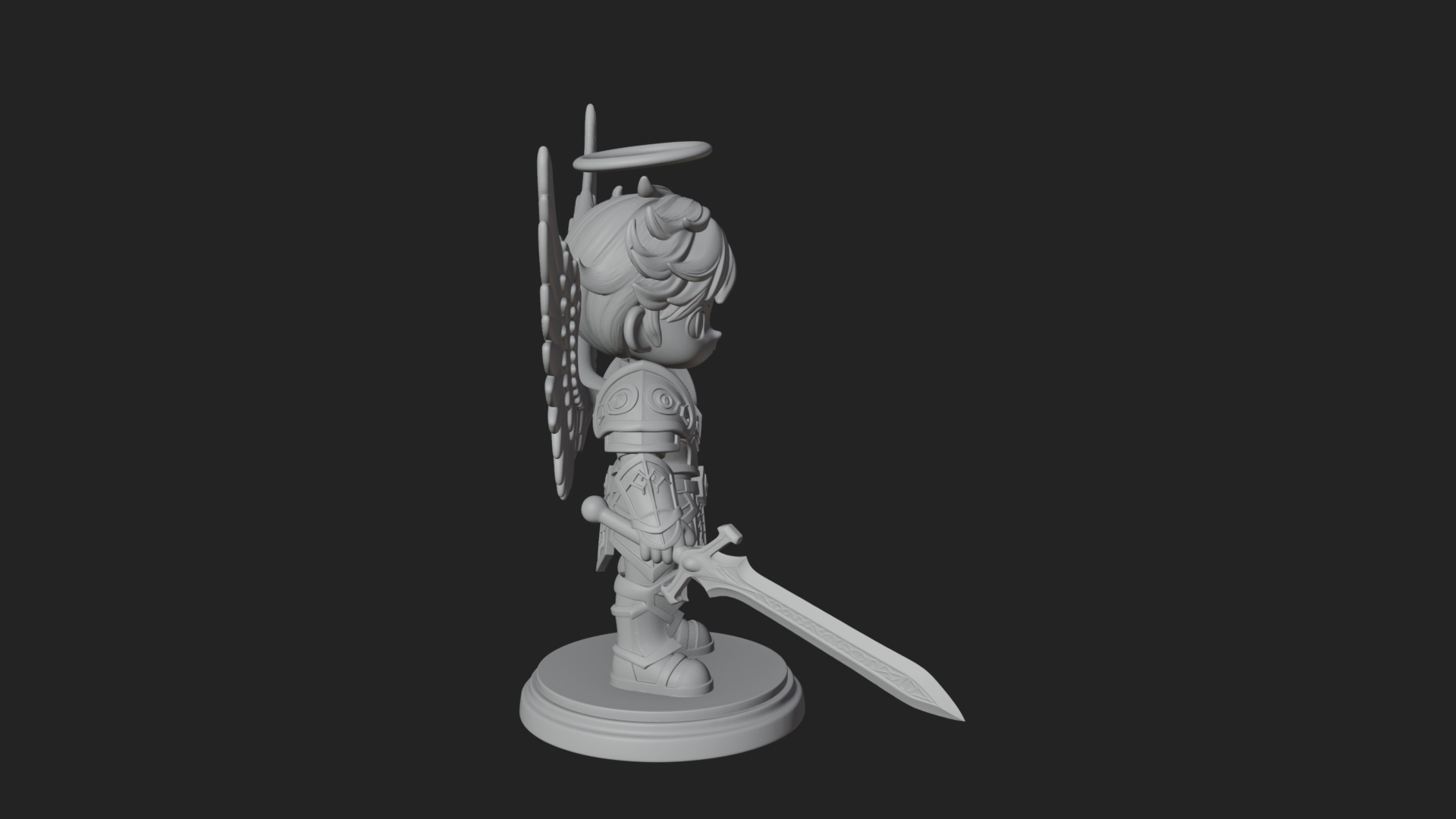 Chibi Angel Knight With Sword Statue Design 3 3D Print Model 3D Model