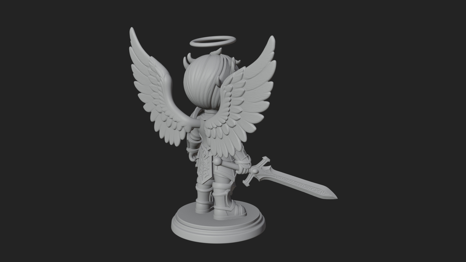 Chibi Angel Knight With Sword Statue Design 3 3D Print Model 3D Model