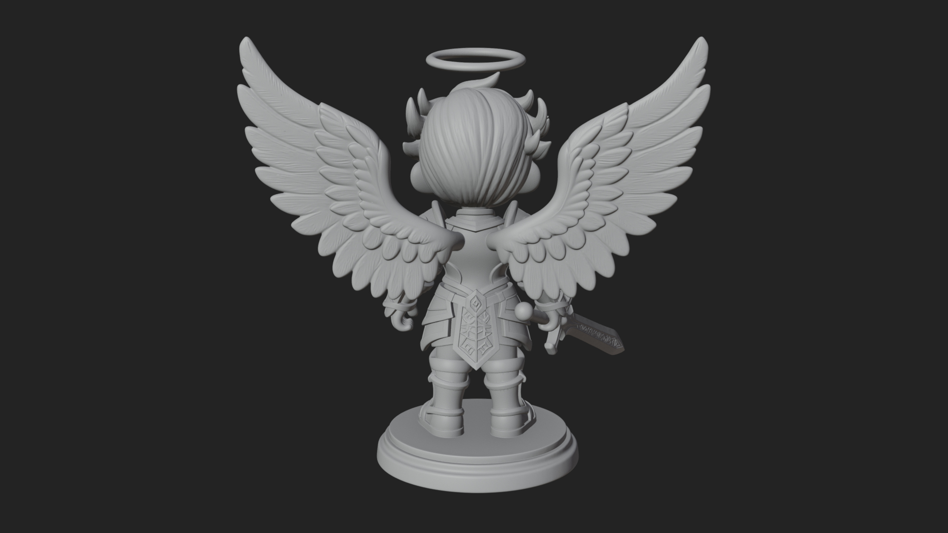 Chibi Angel Knight With Sword Statue Design 3 3D Print Model 3D Model