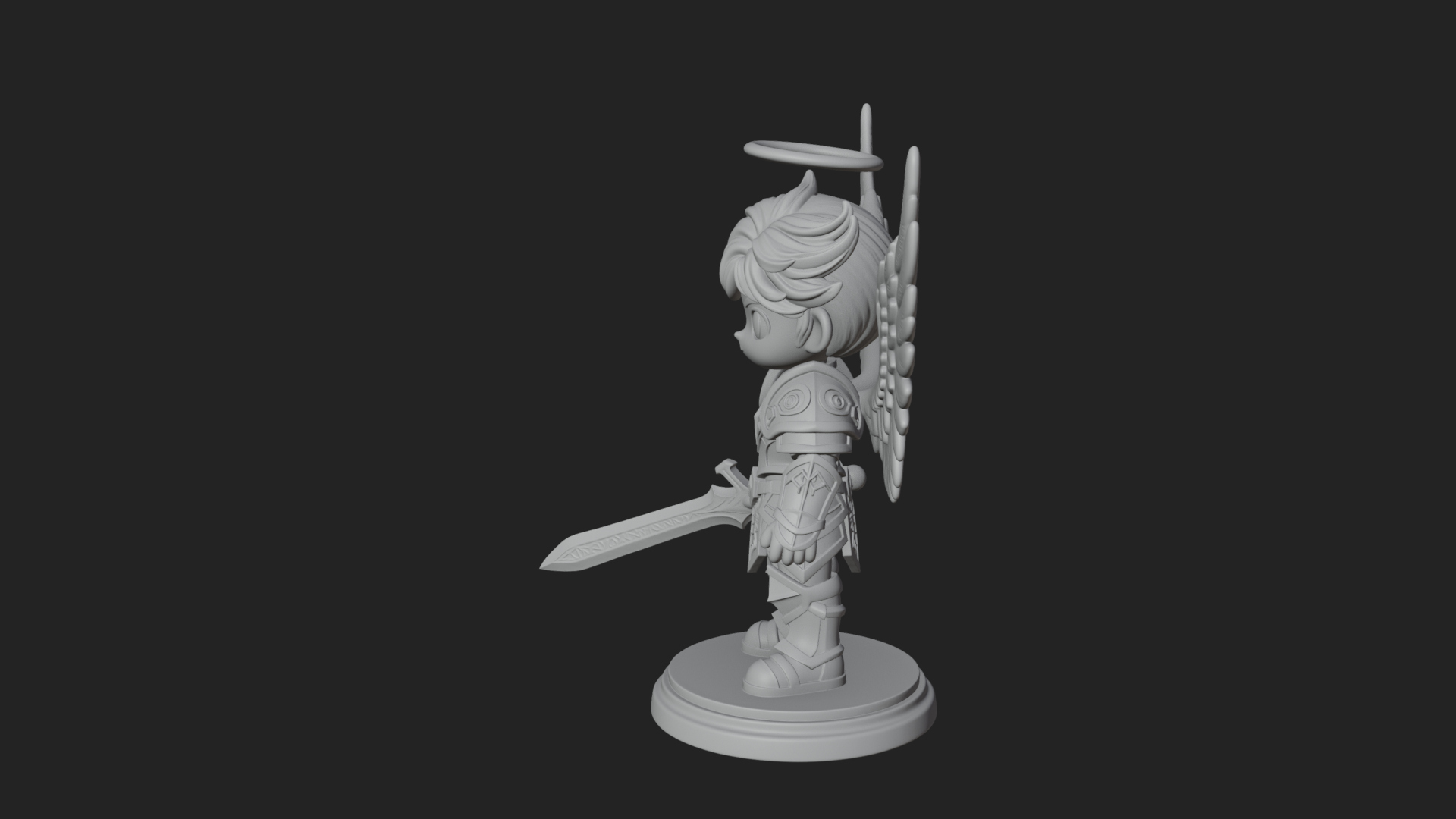 Chibi Angel Knight With Sword Statue Design 3 3D Print Model 3D Model