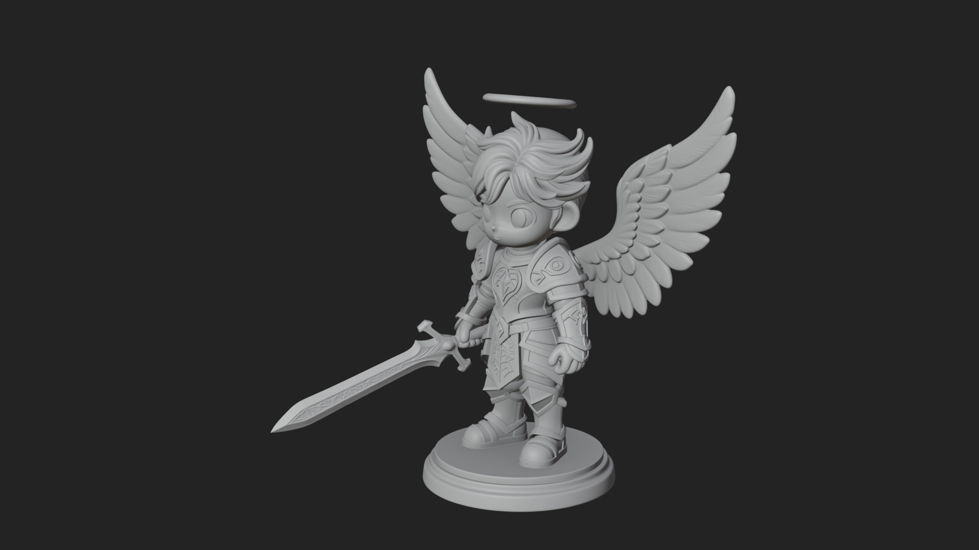 Chibi Angel Knight With Sword Statue Design 3 3D Print Model 3D Model
