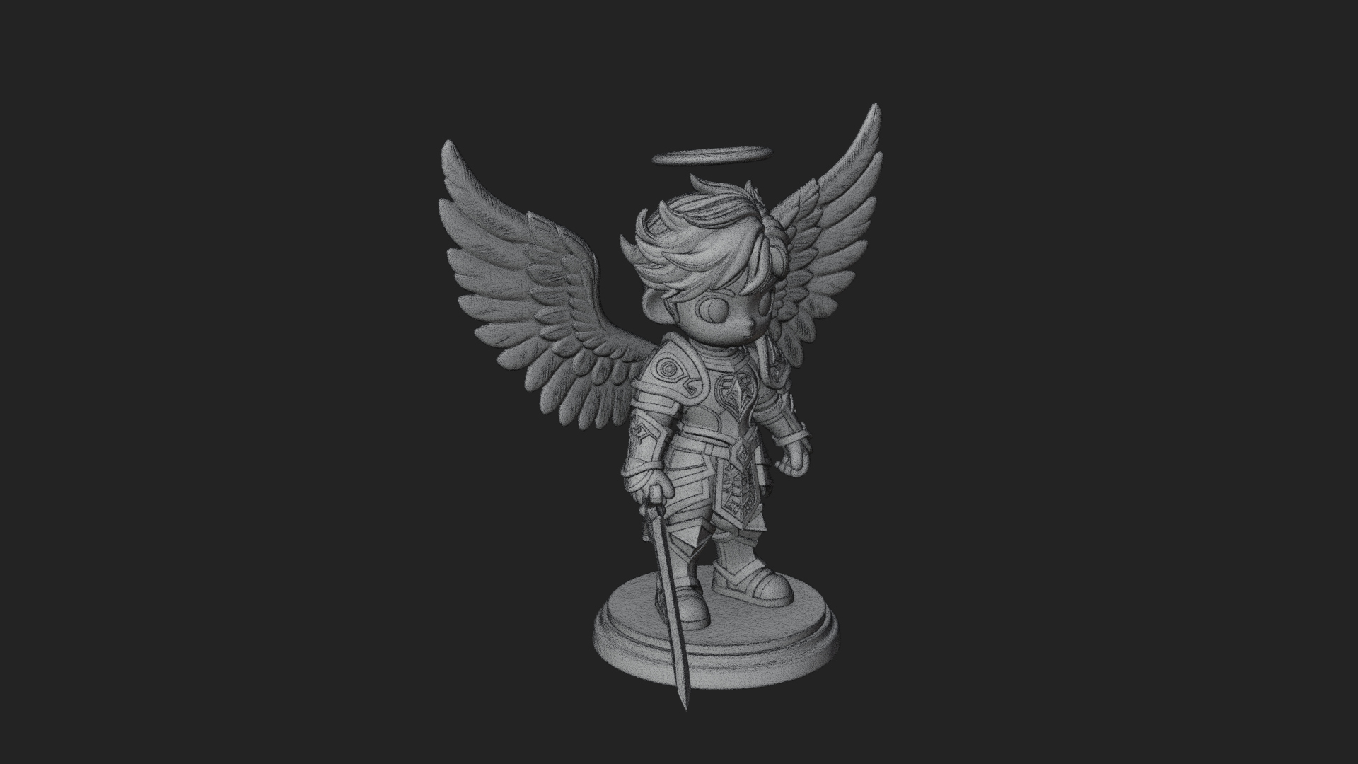 Chibi Angel Knight With Sword Statue Design 3 3D Print Model 3D Model