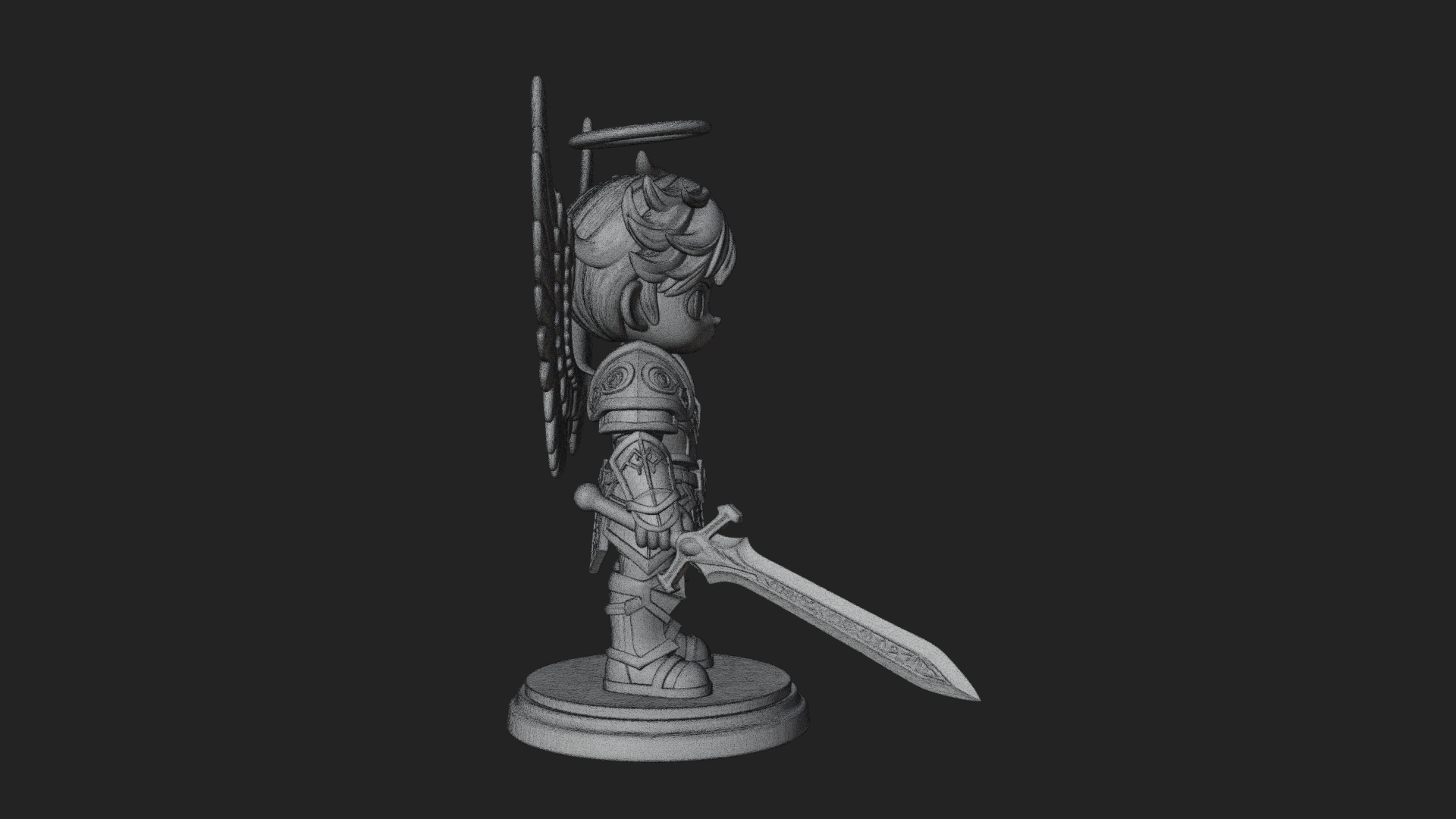 Chibi Angel Knight With Sword Statue Design 3 3D Print Model 3D Model