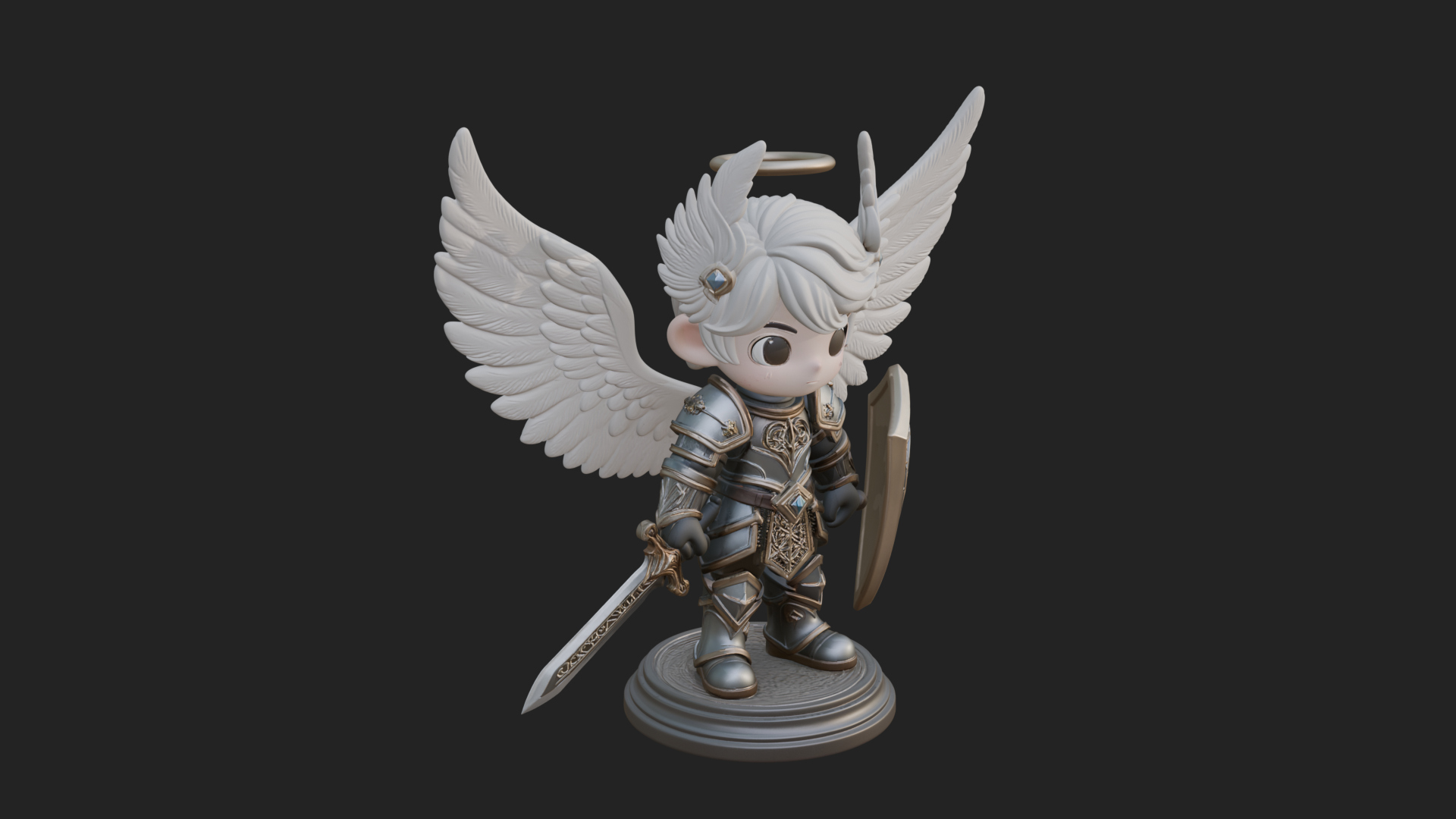 Chibi Angel Knight With Sword Statue Design 4 3D Print Model 3D Model