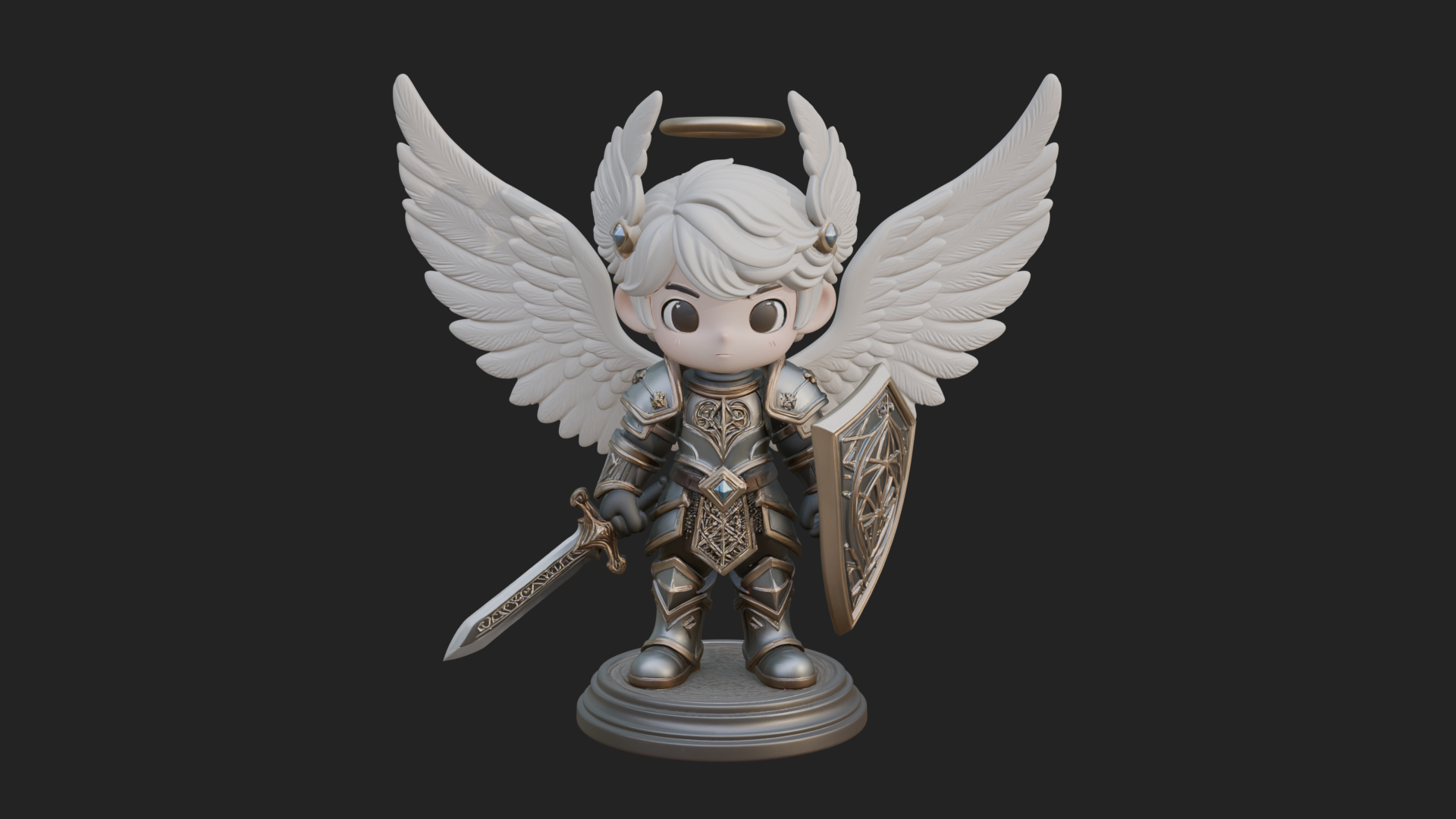 Chibi Angel Knight With Sword Statue Design 4 3D Print Model 3D Model