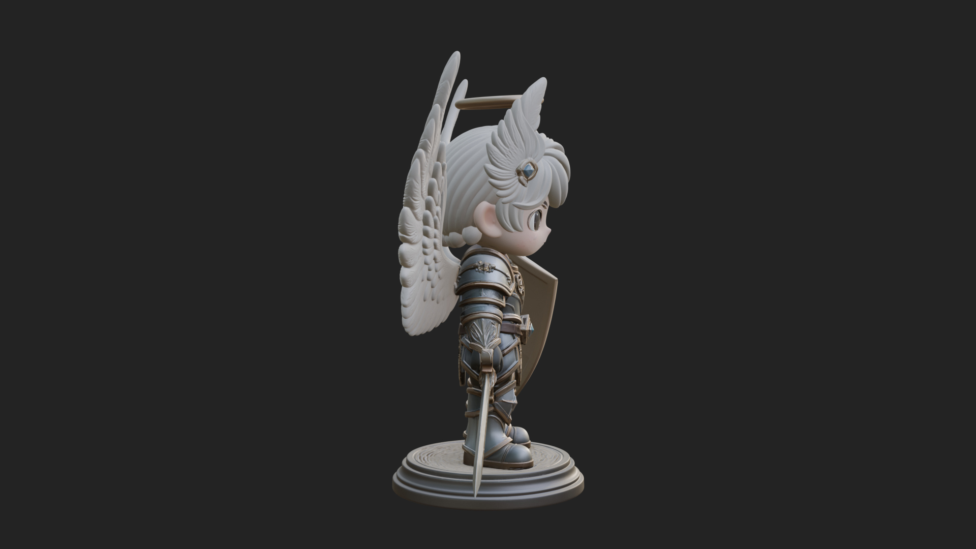 Chibi Angel Knight With Sword Statue Design 4 3D Print Model 3D Model