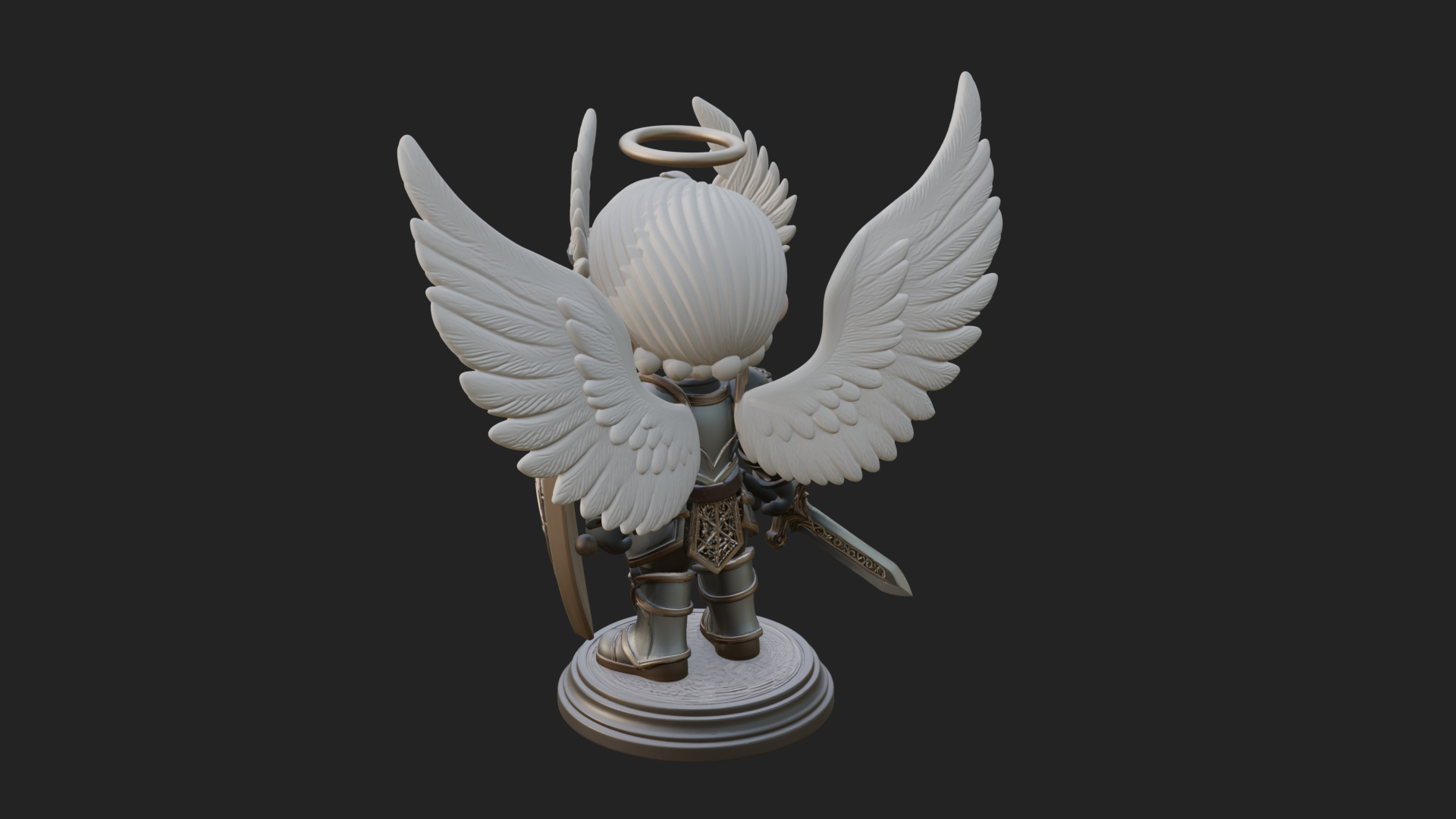 Chibi Angel Knight With Sword Statue Design 4 3D Print Model 3D Model