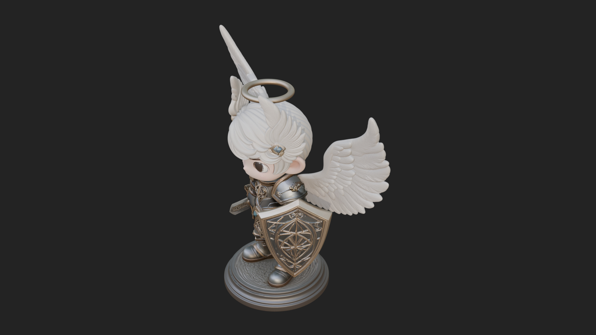 Chibi Angel Knight With Sword Statue Design 4 3D Print Model 3D Model