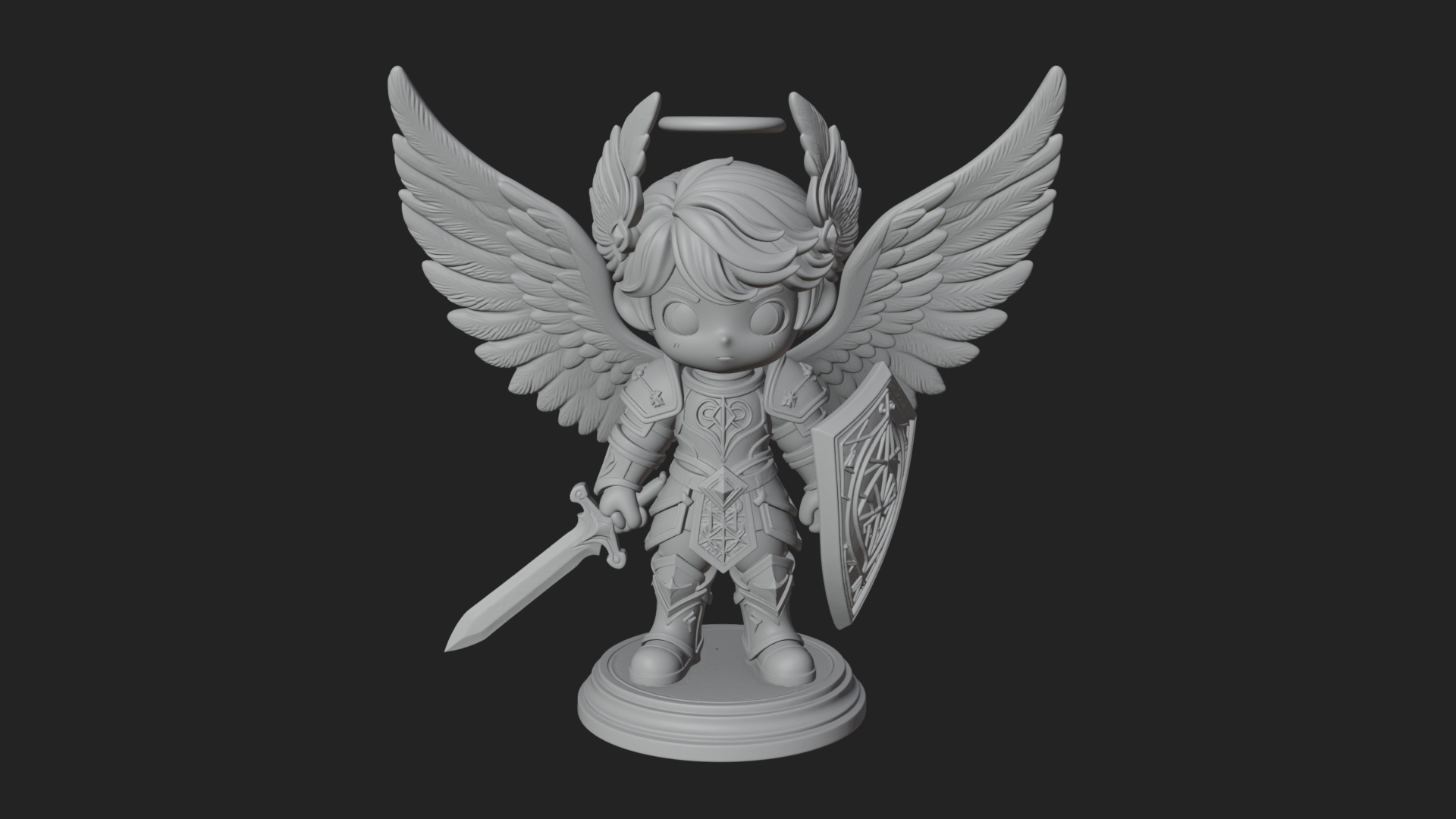 Chibi Angel Knight With Sword Statue Design 4 3D Print Model 3D Model
