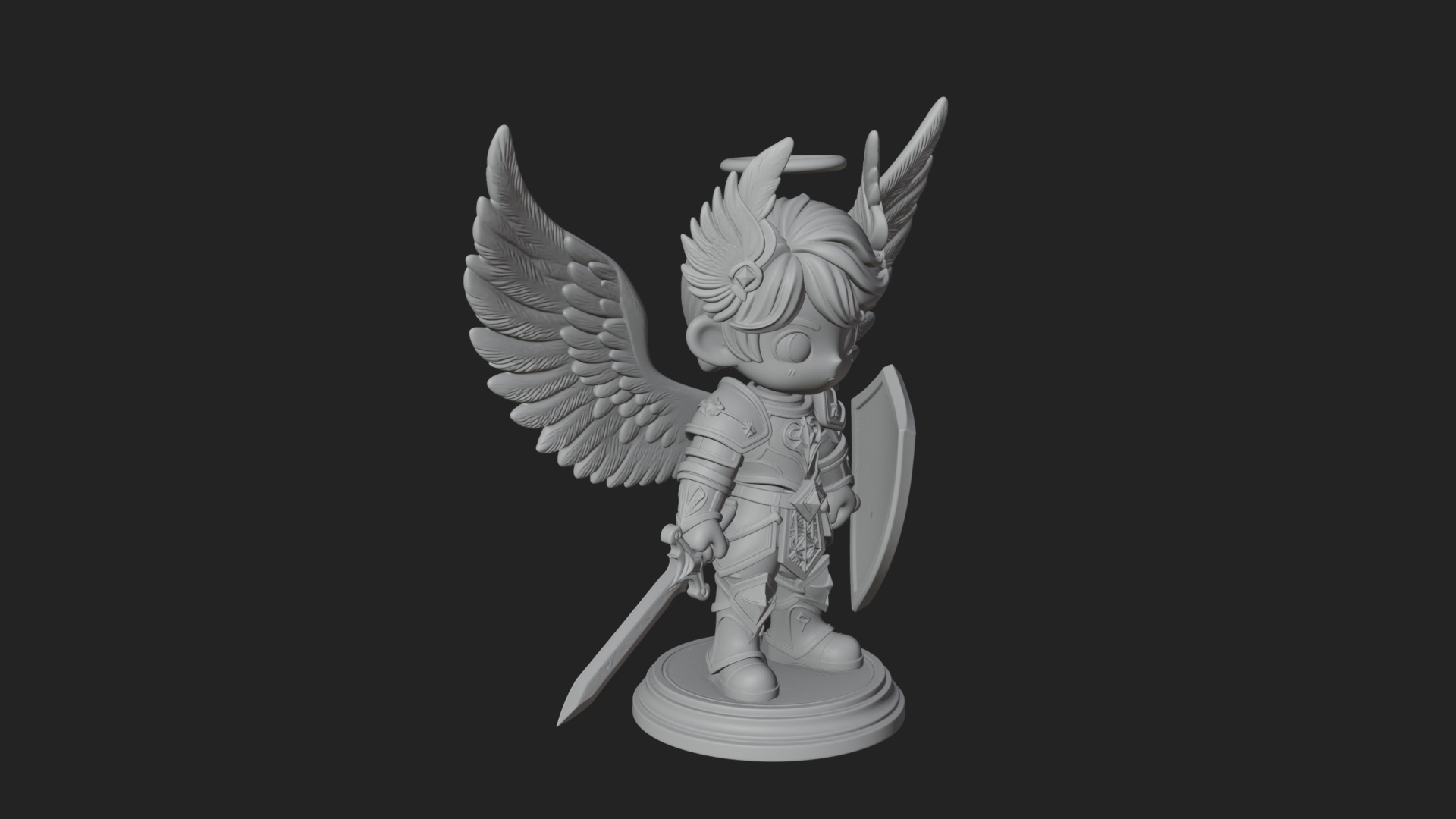 Chibi Angel Knight With Sword Statue Design 4 3D Print Model 3D Model