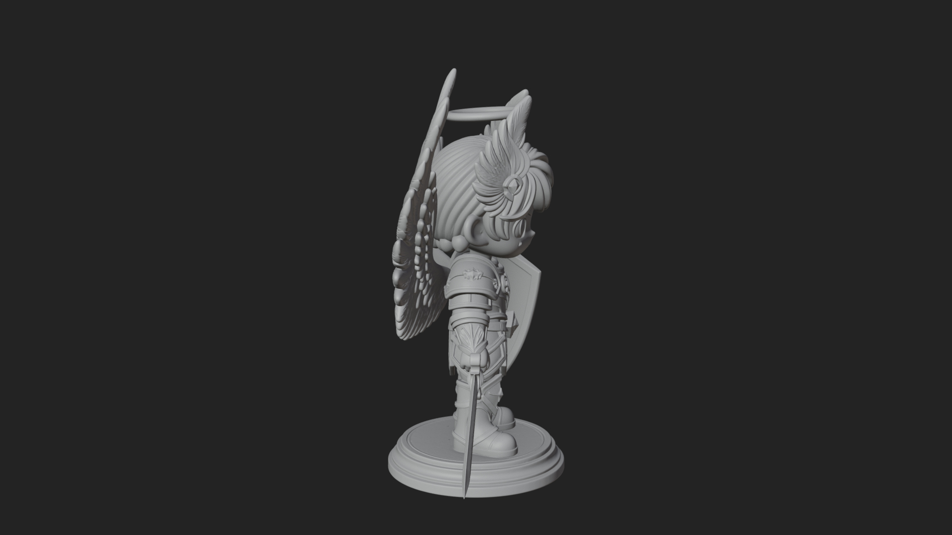 Chibi Angel Knight With Sword Statue Design 4 3D Print Model 3D Model
