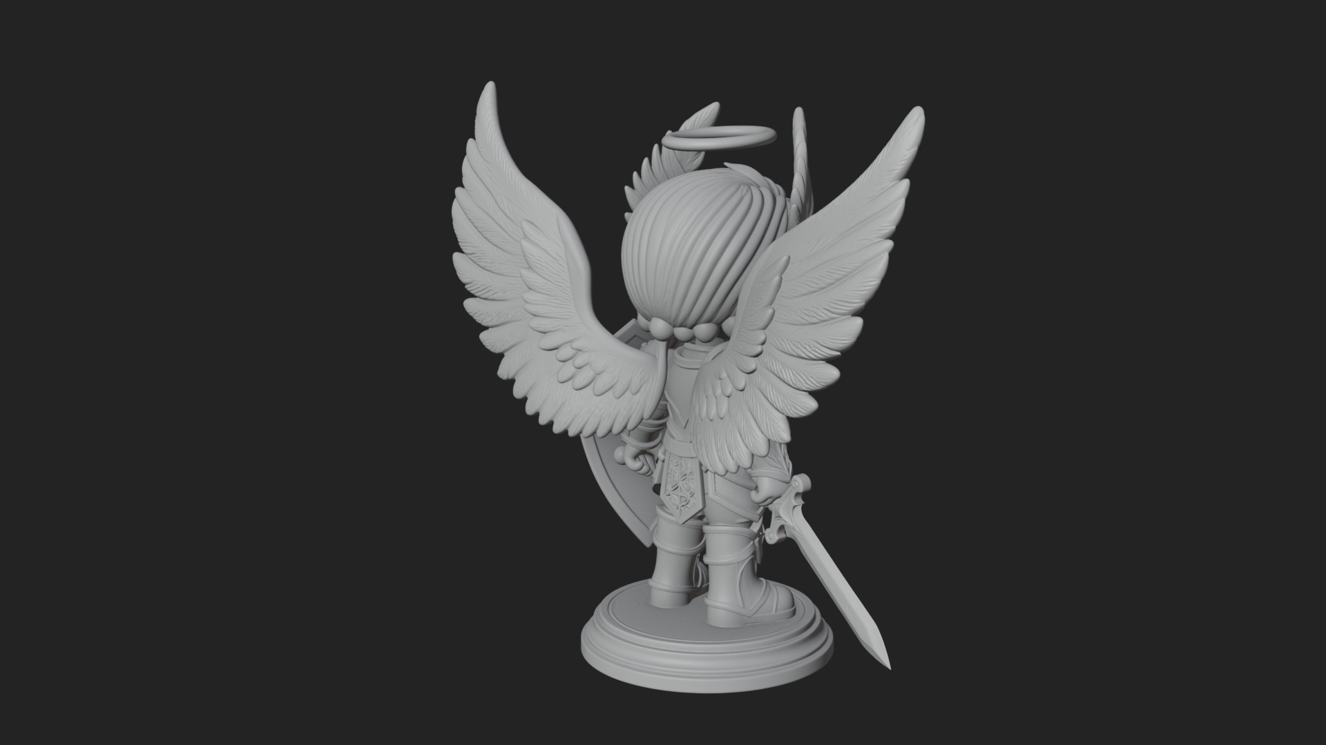 Chibi Angel Knight With Sword Statue Design 4 3D Print Model 3D Model