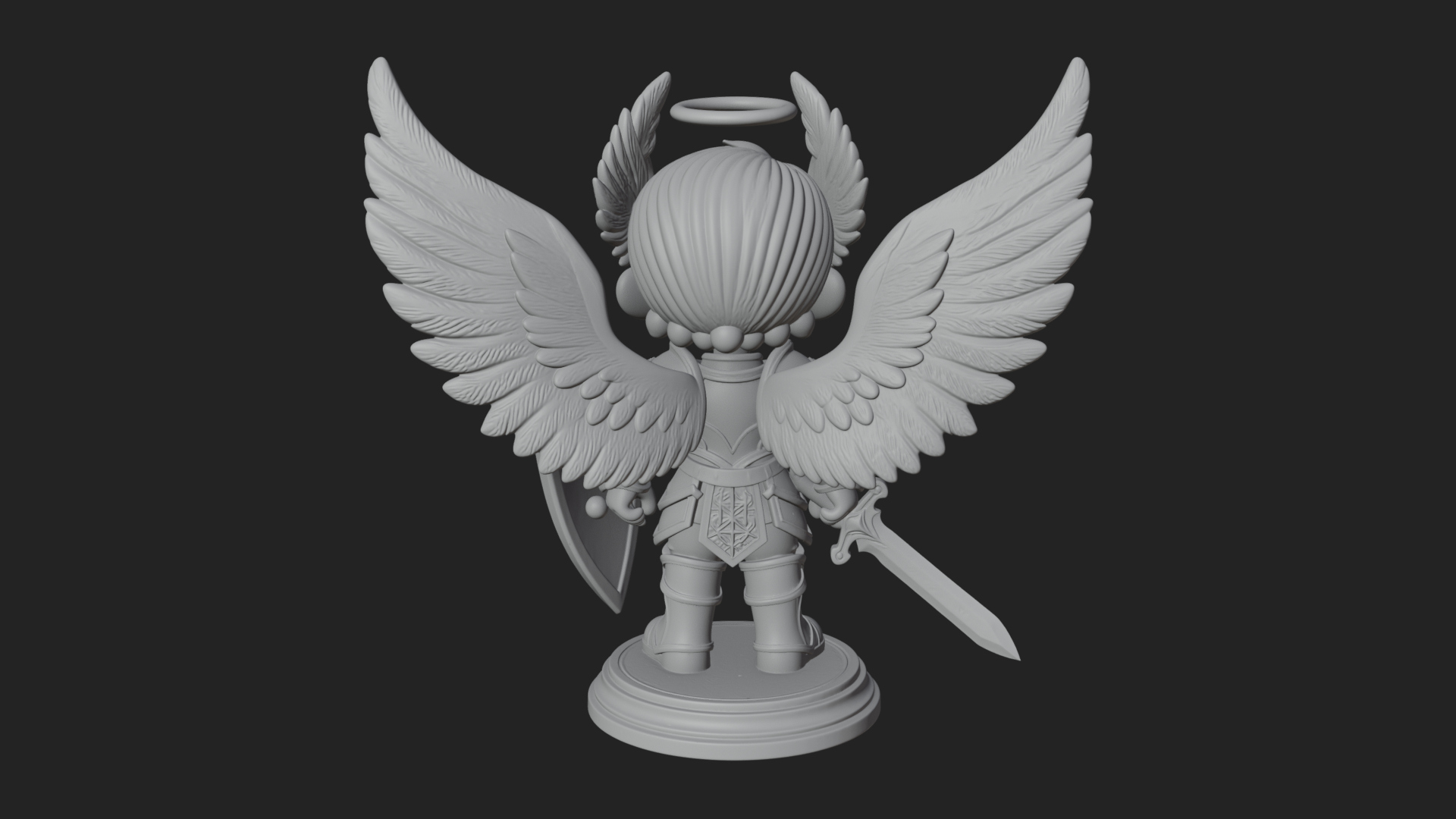 Chibi Angel Knight With Sword Statue Design 4 3D Print Model 3D Model