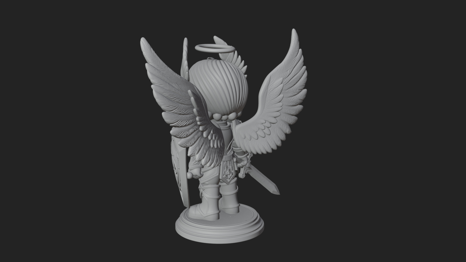 Chibi Angel Knight With Sword Statue Design 4 3D Print Model 3D Model
