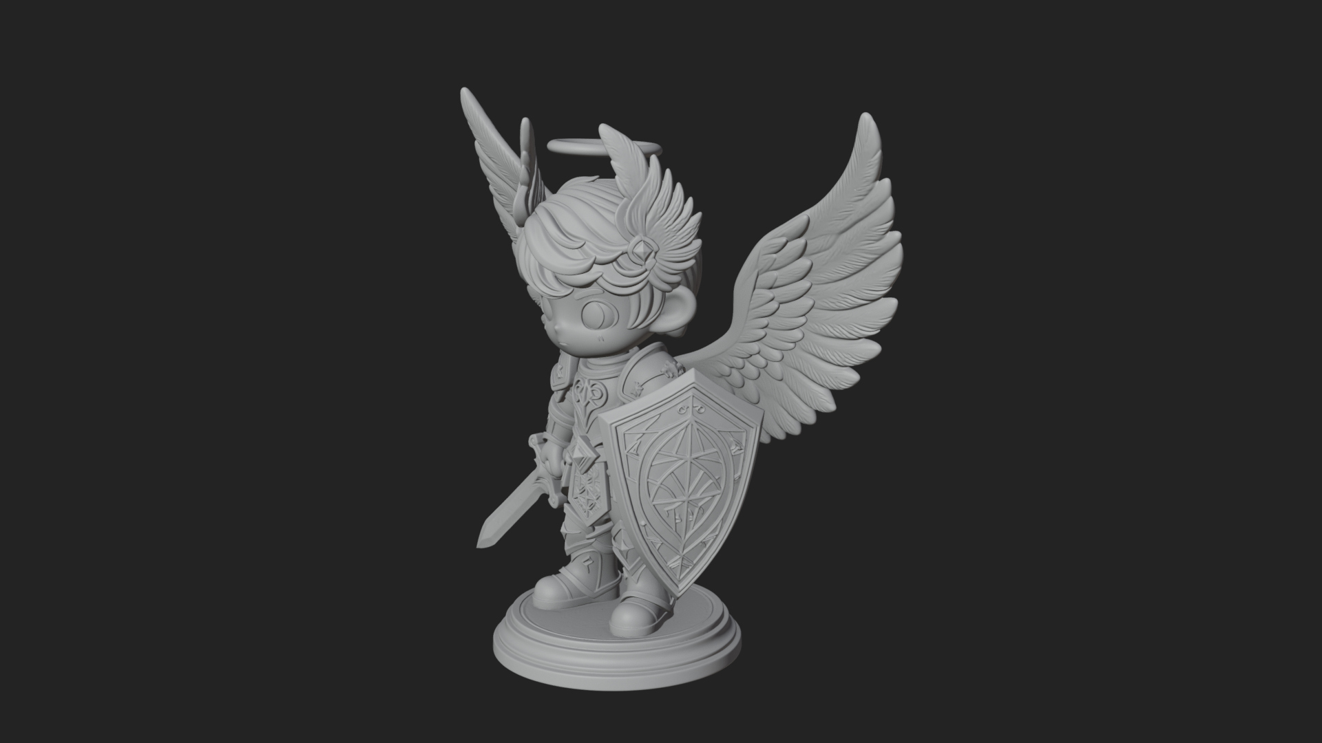 Chibi Angel Knight With Sword Statue Design 4 3D Print Model 3D Model