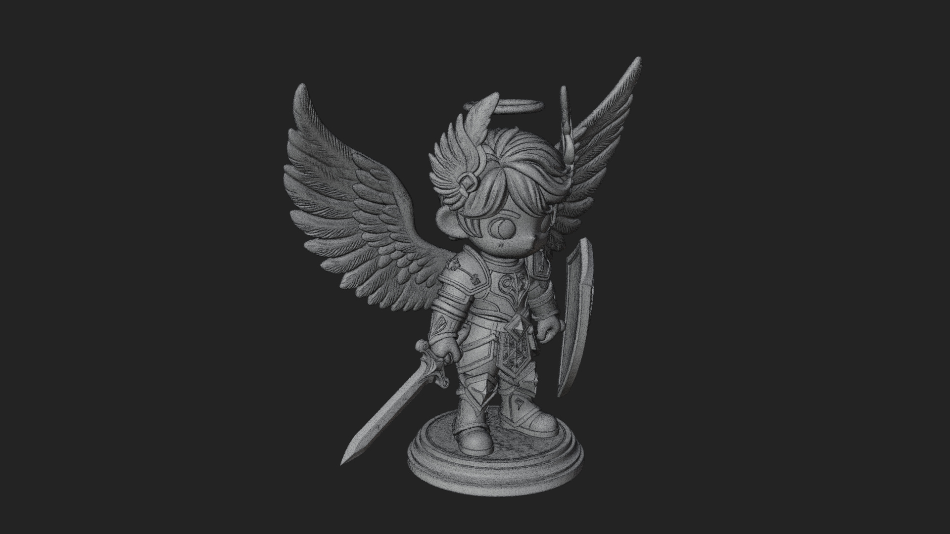 Chibi Angel Knight With Sword Statue Design 4 3D Print Model 3D Model