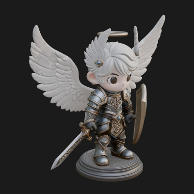Chibi Angel Knight With Sword Statue Design 4 3D Print Model