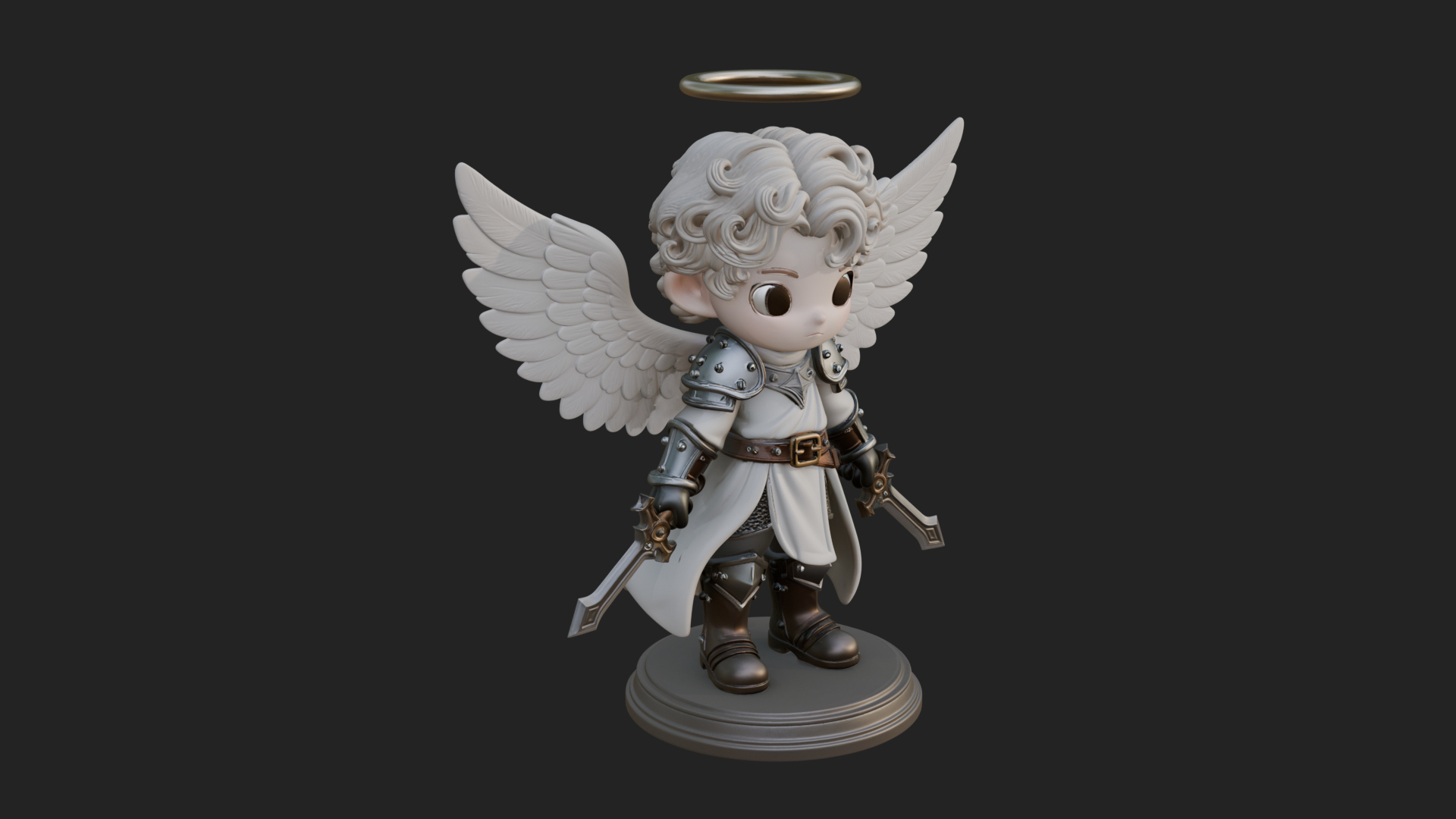 Chibi Angel Knight With Sword Statue Design 5 3D Print Model 3D Model