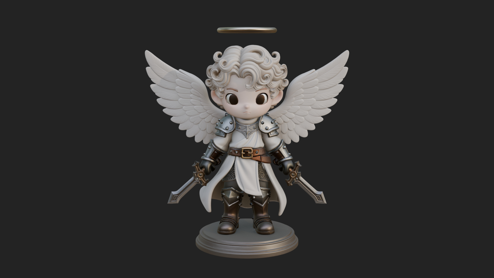 Chibi Angel Knight With Sword Statue Design 5 3D Print Model 3D Model