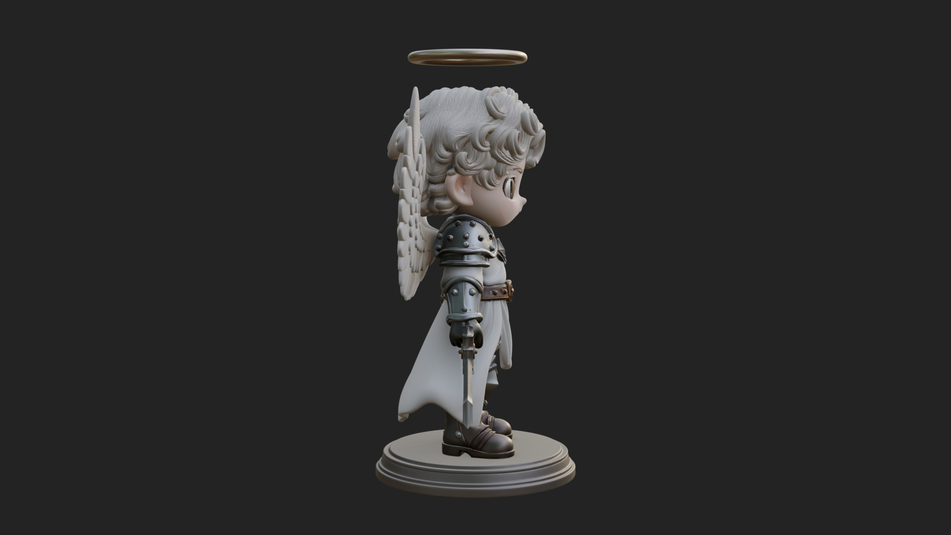 Chibi Angel Knight With Sword Statue Design 5 3D Print Model 3D Model