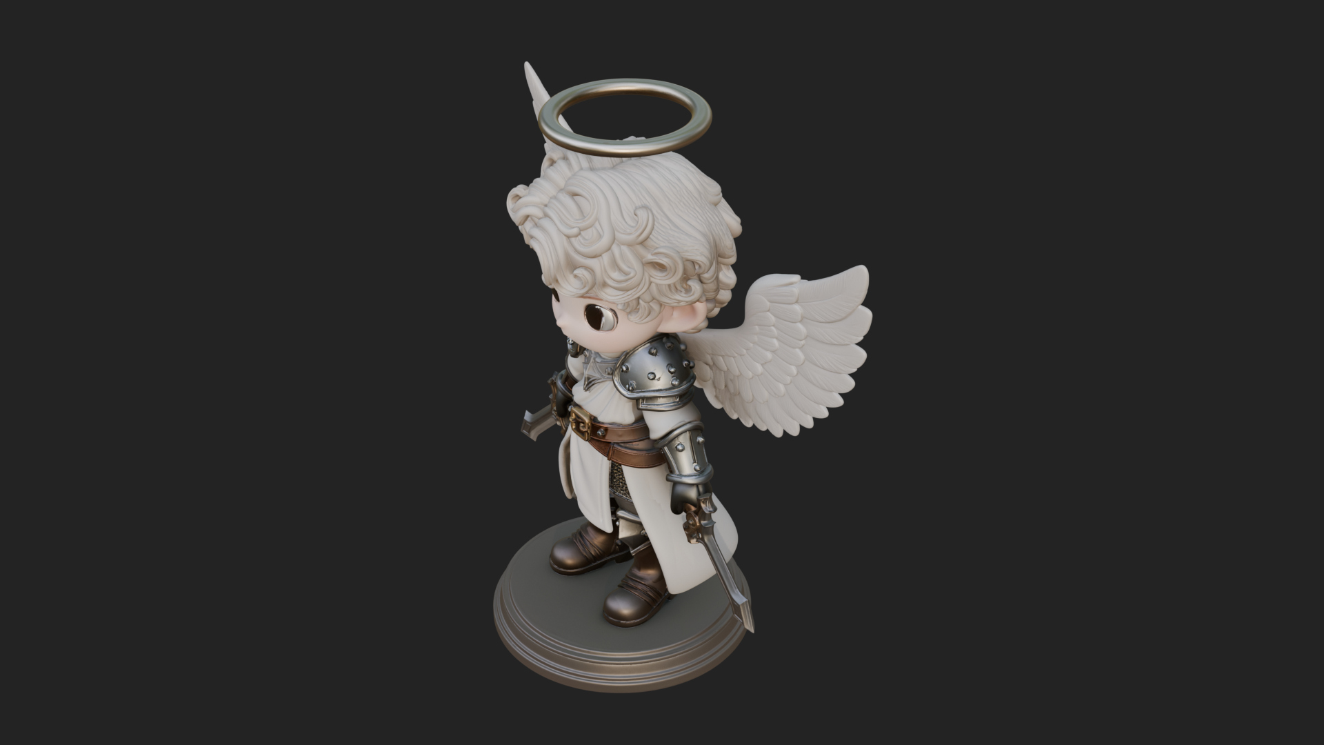 Chibi Angel Knight With Sword Statue Design 5 3D Print Model 3D Model