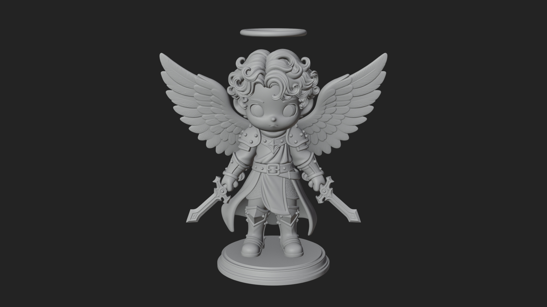 Chibi Angel Knight With Sword Statue Design 5 3D Print Model 3D Model