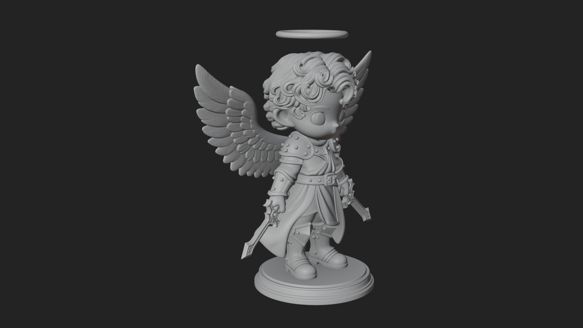 Chibi Angel Knight With Sword Statue Design 5 3D Print Model 3D Model