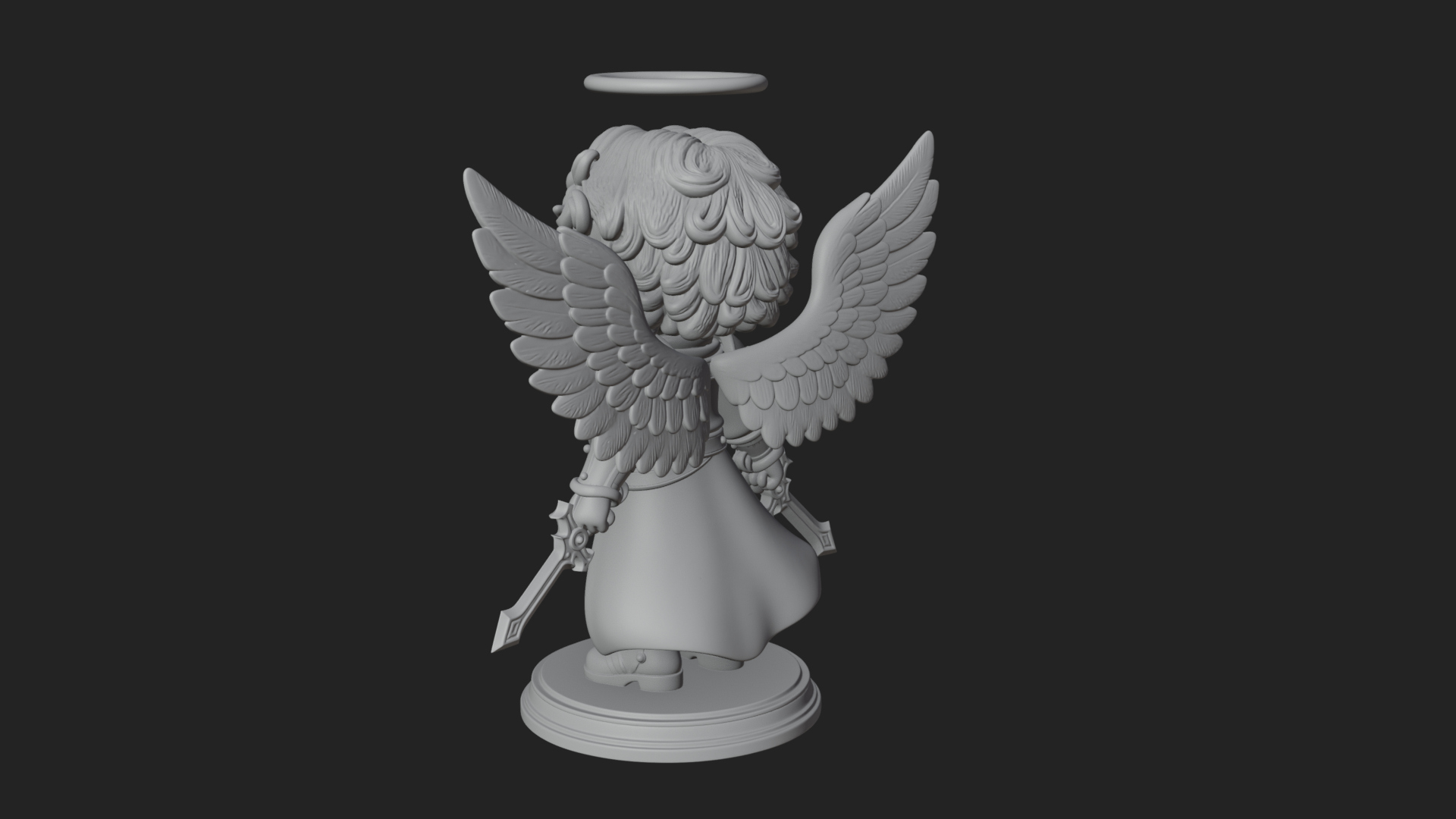 Chibi Angel Knight With Sword Statue Design 5 3D Print Model 3D Model